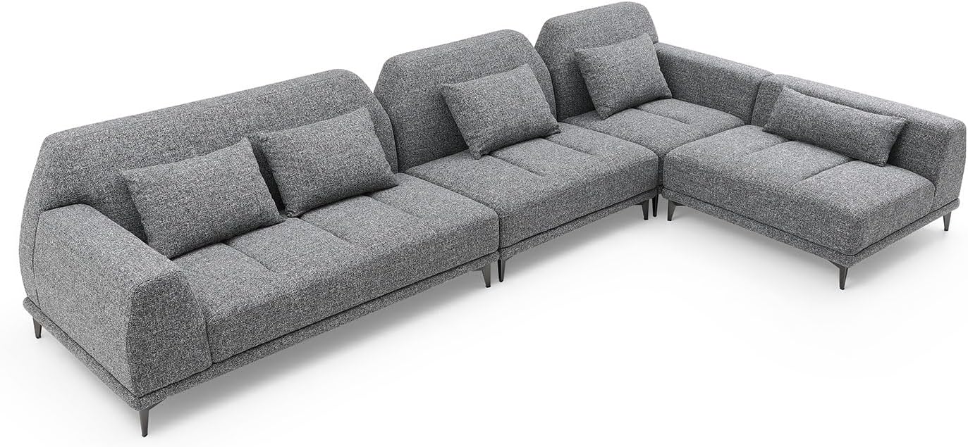 kevinplus 146.8'' Large Sectional Sofa Couch L-Shape with Right Chaise Lounge, Modern Upholstered Corner Sofa Couch for Living Room Office Apartment, Free Combination (Right-Facing, Light Grey)