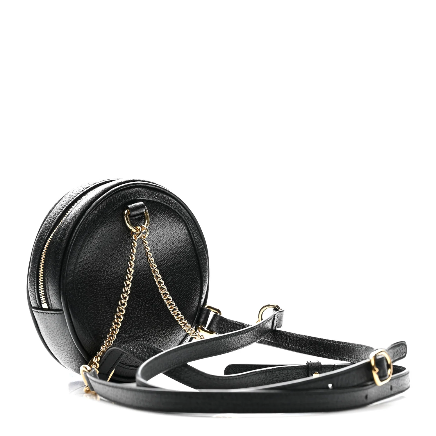 Grained Calfskin Web Mini Ophidia Round Shoulder Bag Black