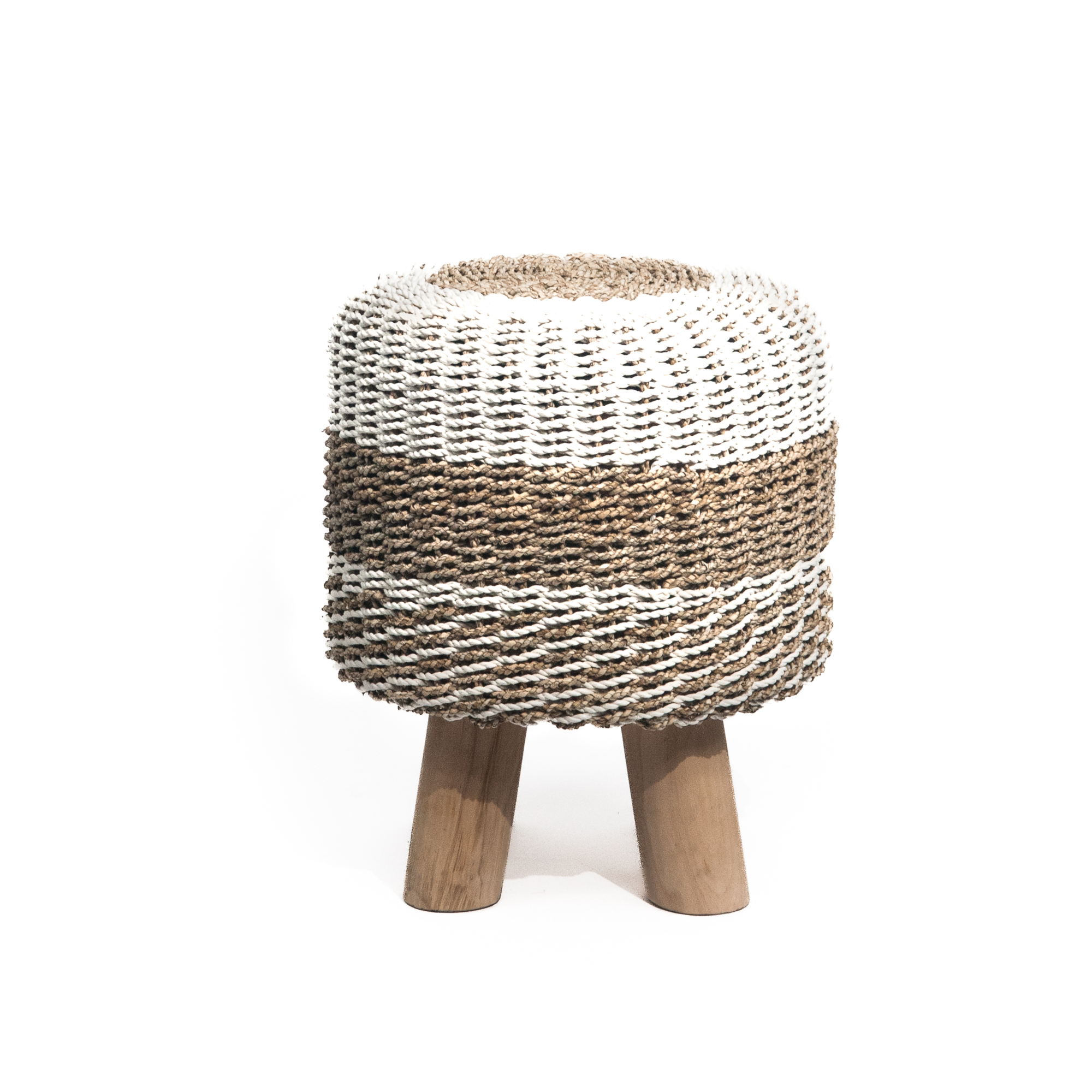 Seagrass gevlochten kruk rond wit/natural