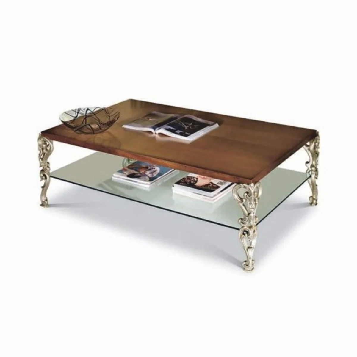 Luxury Baroque Coffee Table Brown / Silver 123 cm - Italian Baroque Style Furniture