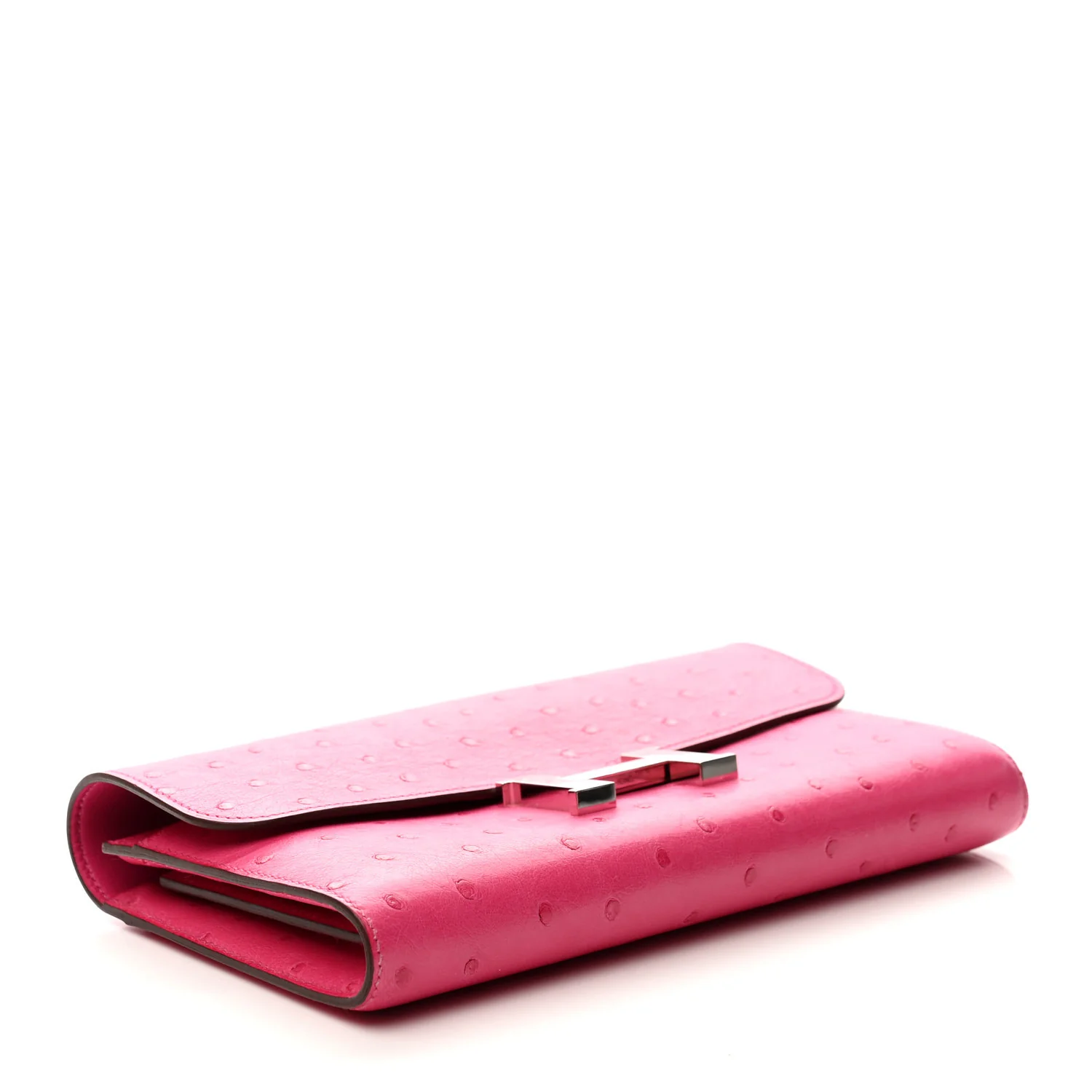 Ostrich Constance Long Wallet Rose Tyrien - Top Club