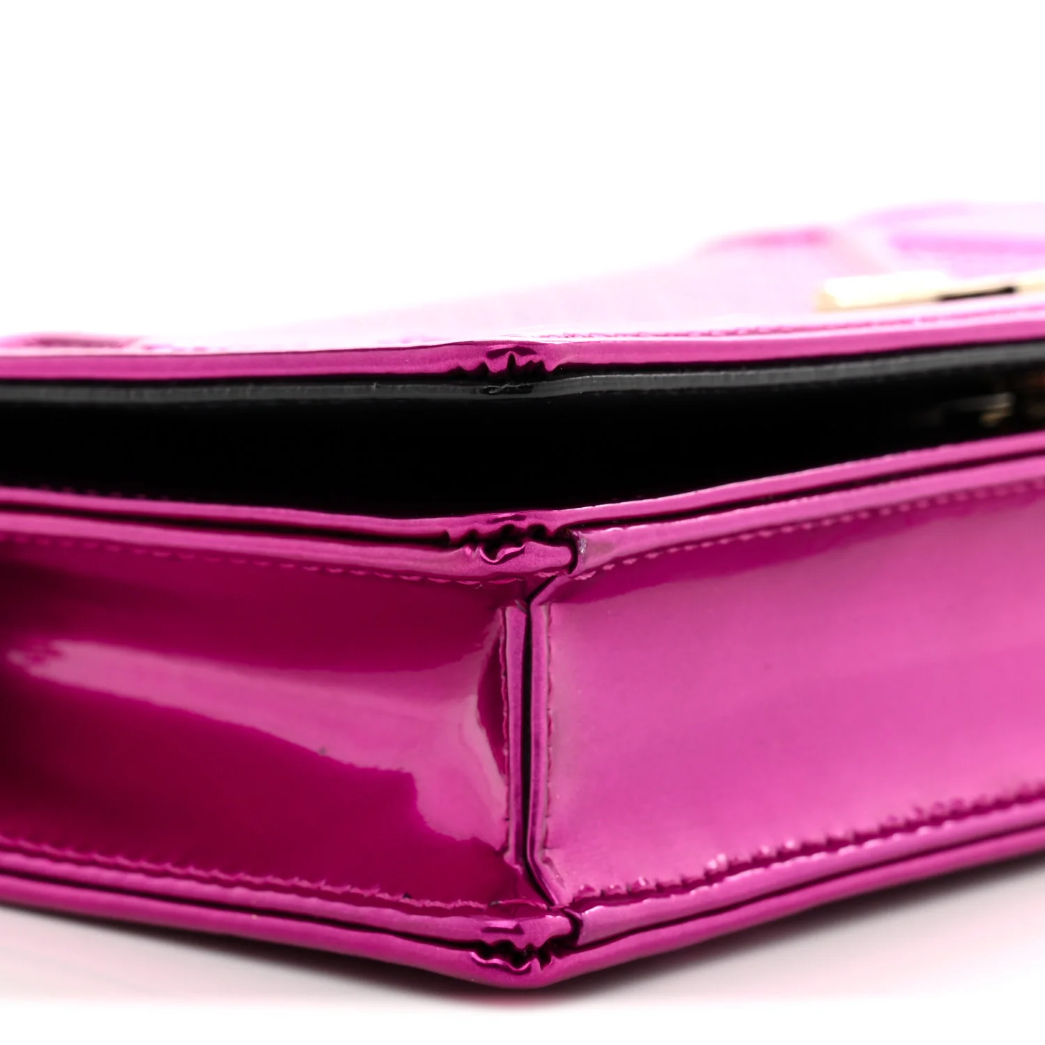Metallic Patent Micro-Cannage Diorama Wallet on Chain Pouch Pink - Top Club