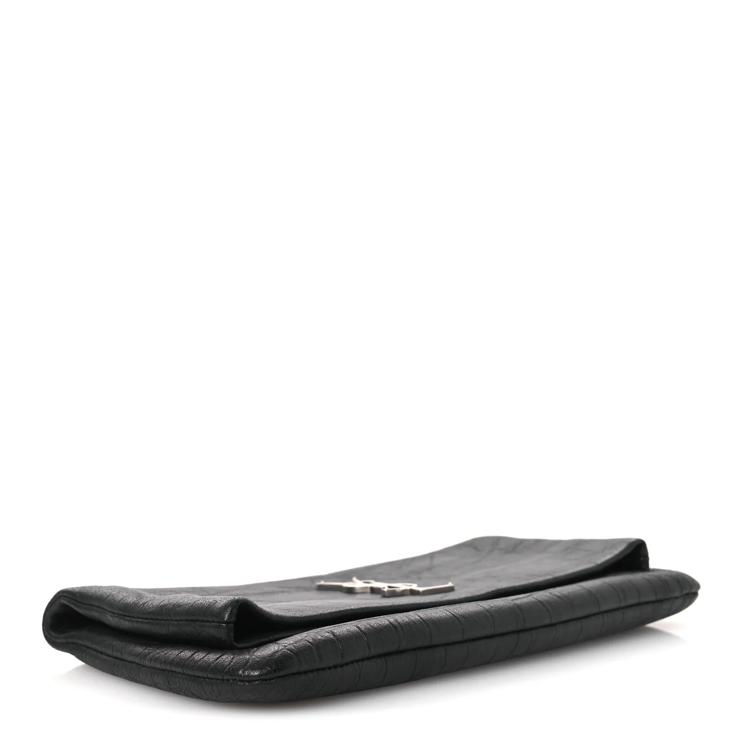 Calfskin Crocodile Embossed West Hollywood Monogram Fold Over Clutch Black - Top Club