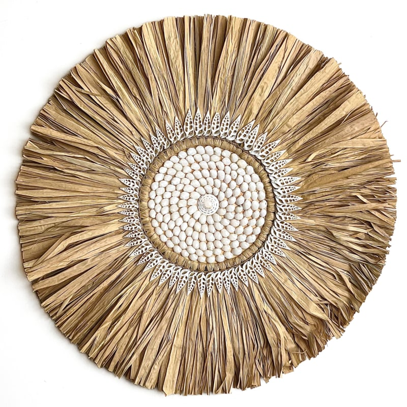 Wanddecoratie zeegras met schelpen Matahari Ø60cm