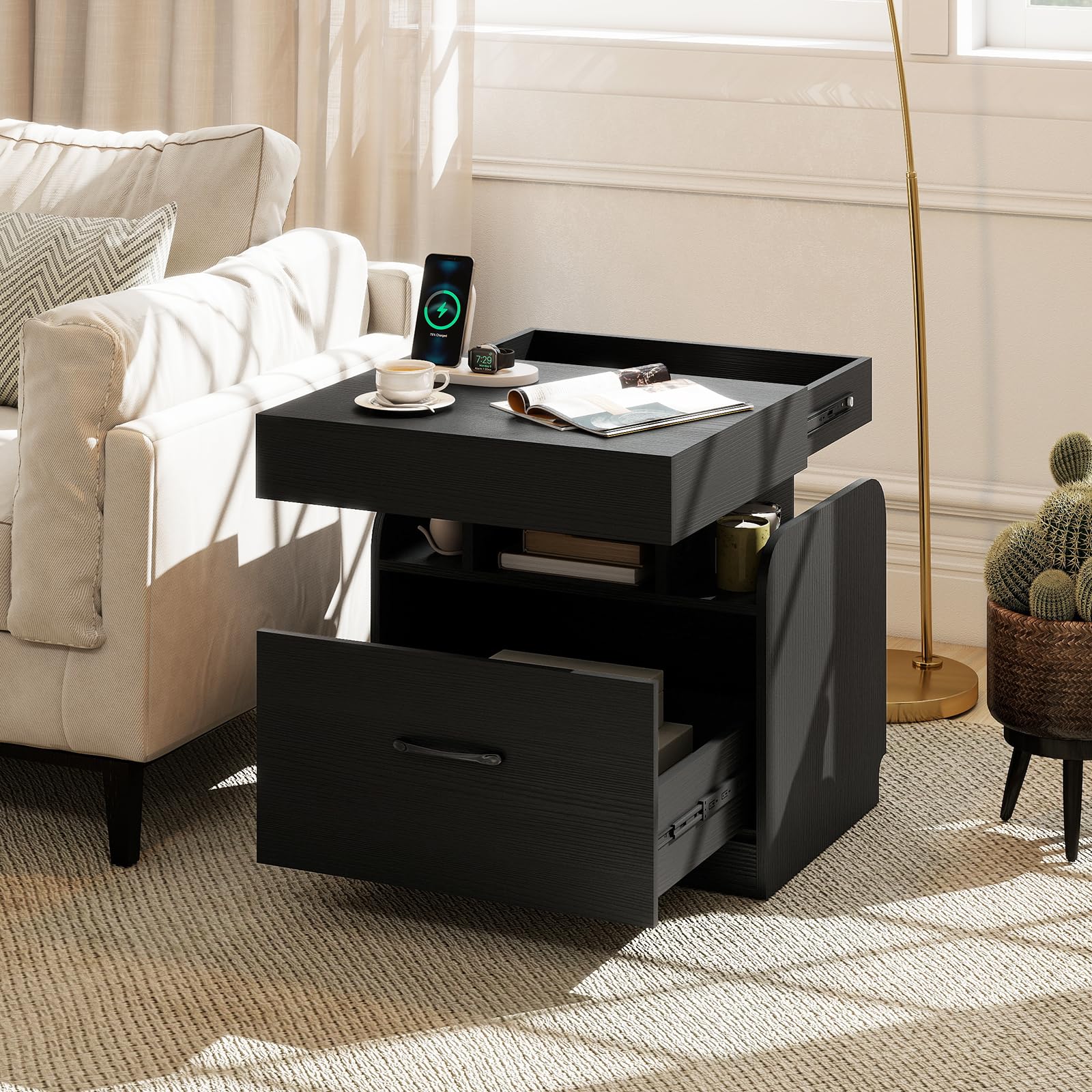 BEFOUNDLOVELY Nightstand with Charging Station Bedside Table(1/2)