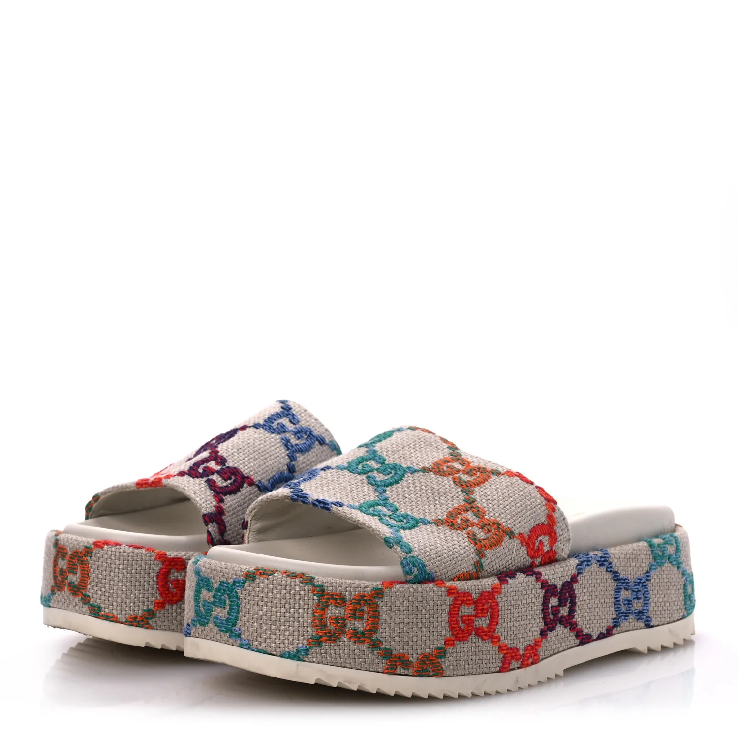 Linen Psychedelic Mini GG Monogram Angelina Platform 55mm Slide Sandals 36 Multicolor - Top Club