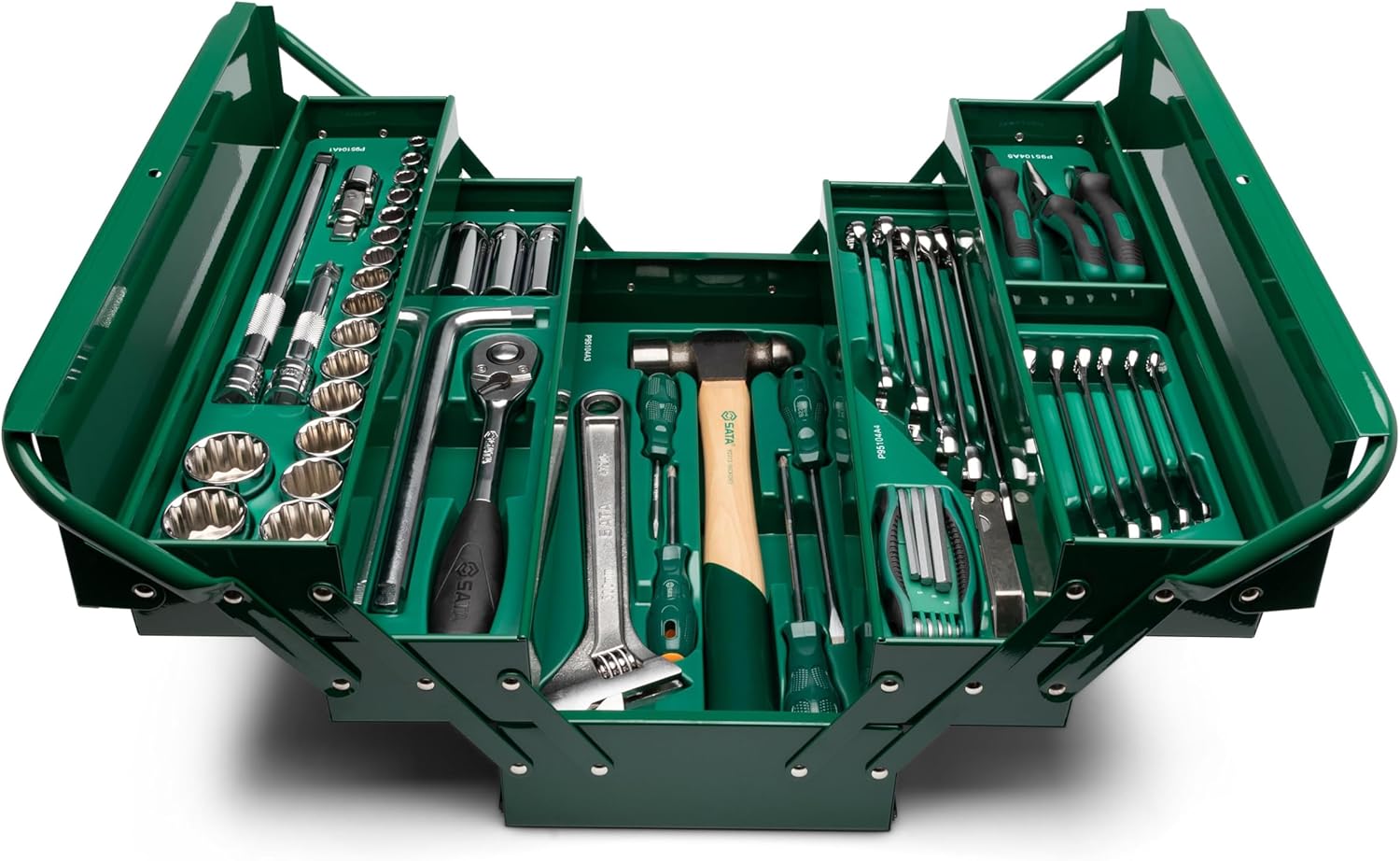 SATA ST95104A70-6 - Cassetta portautensili a sbalzo e set di vassoi, 6 punti, 70 pezzi, multicolore