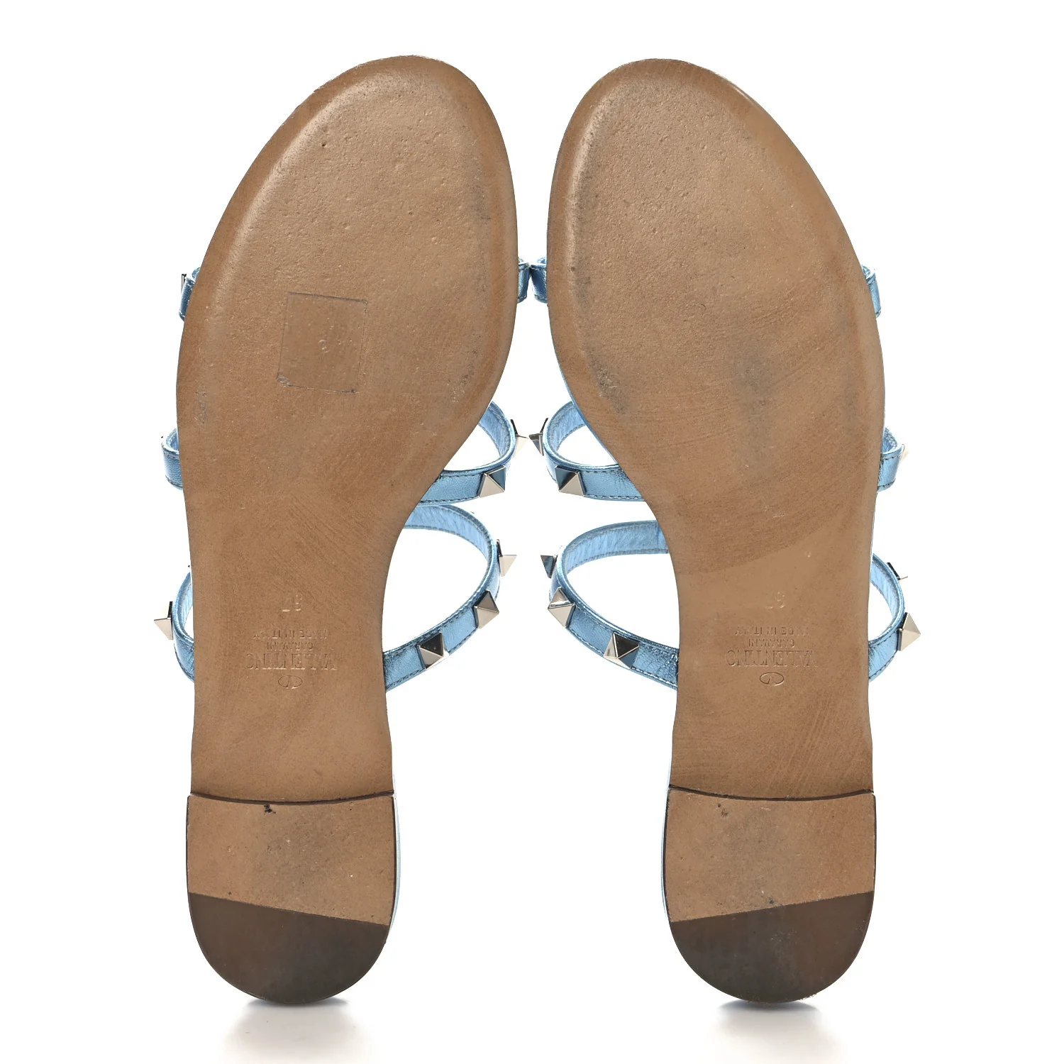 Metallic Nappa Rockstud Caged Flat Slide Sandals 37 Cerulean - Top Club