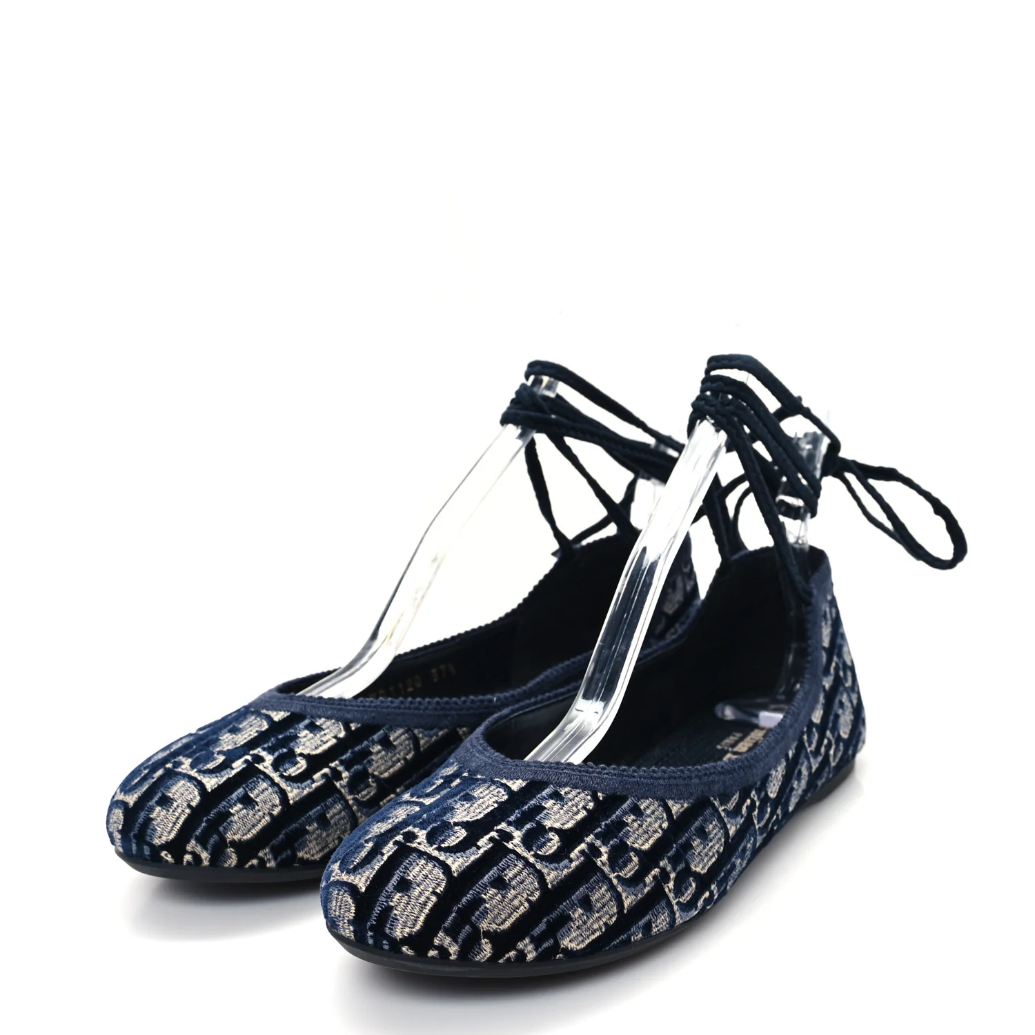 Velvet Oblique Poeme Laced Ballerina Flats 37.5 Deep Blue - Top Club