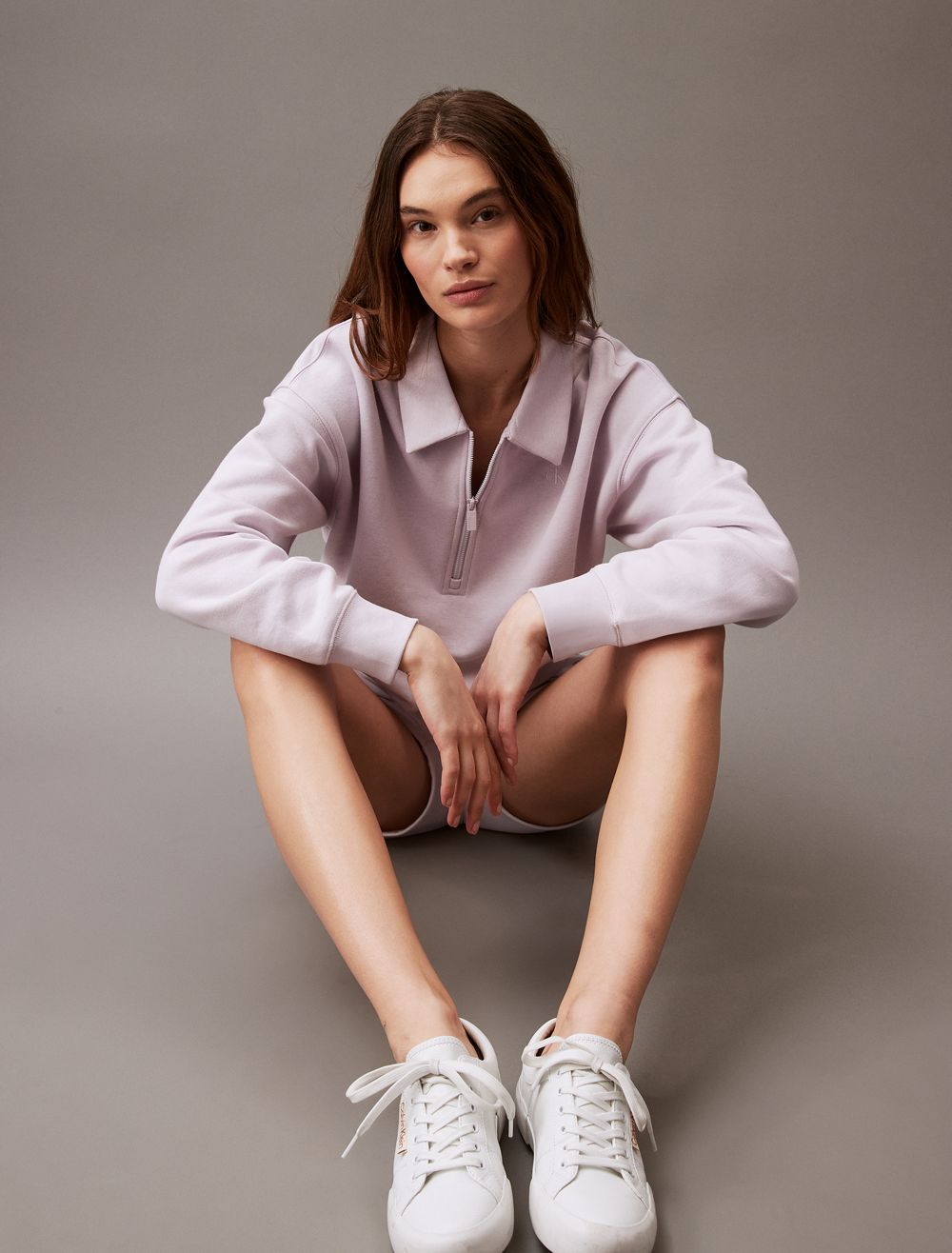 COACH Archive Logo Fleece Quarter Zip Polo Sweatshirt