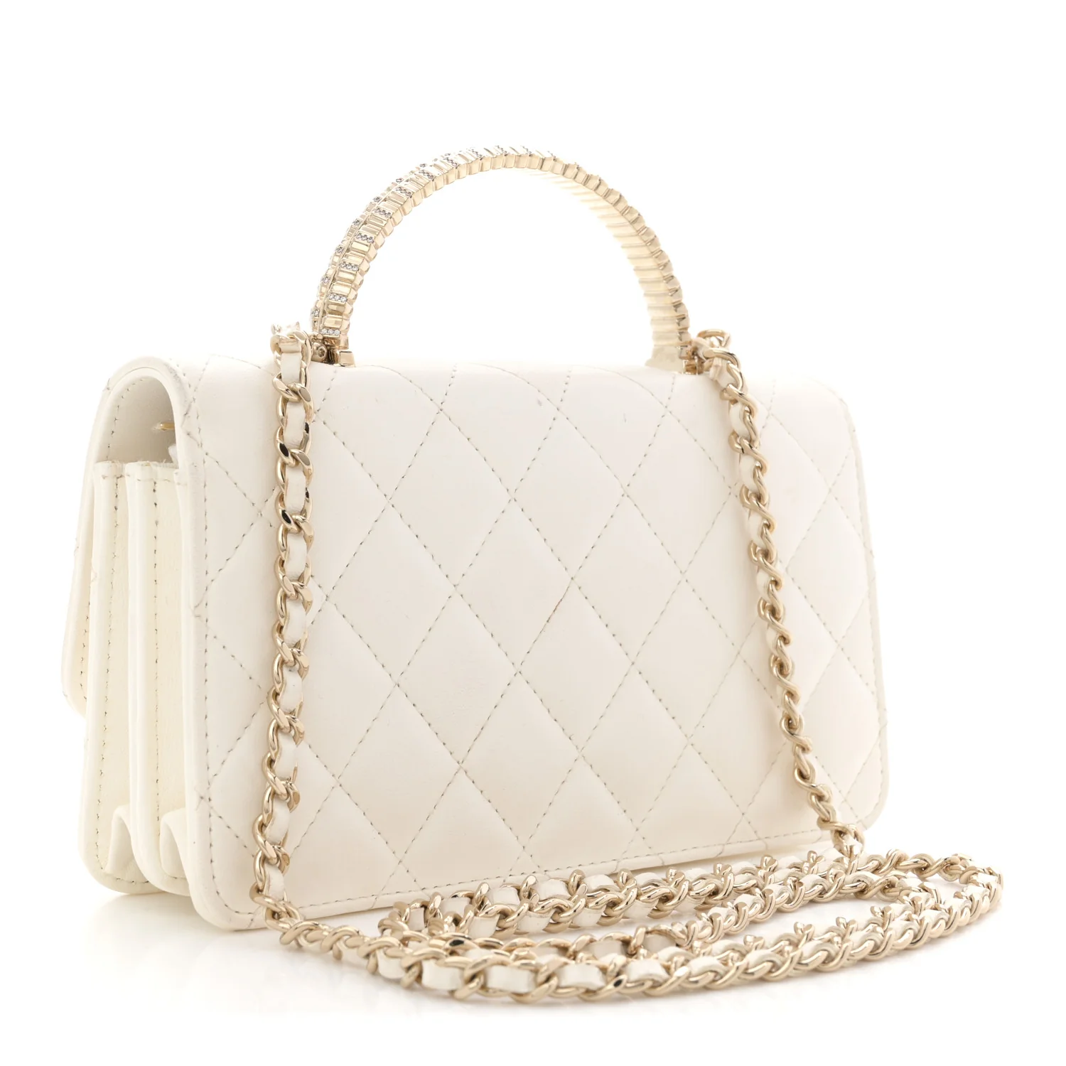 Lambskin Quilted Crystal Top Handle Rectangular Flap White - Top Club