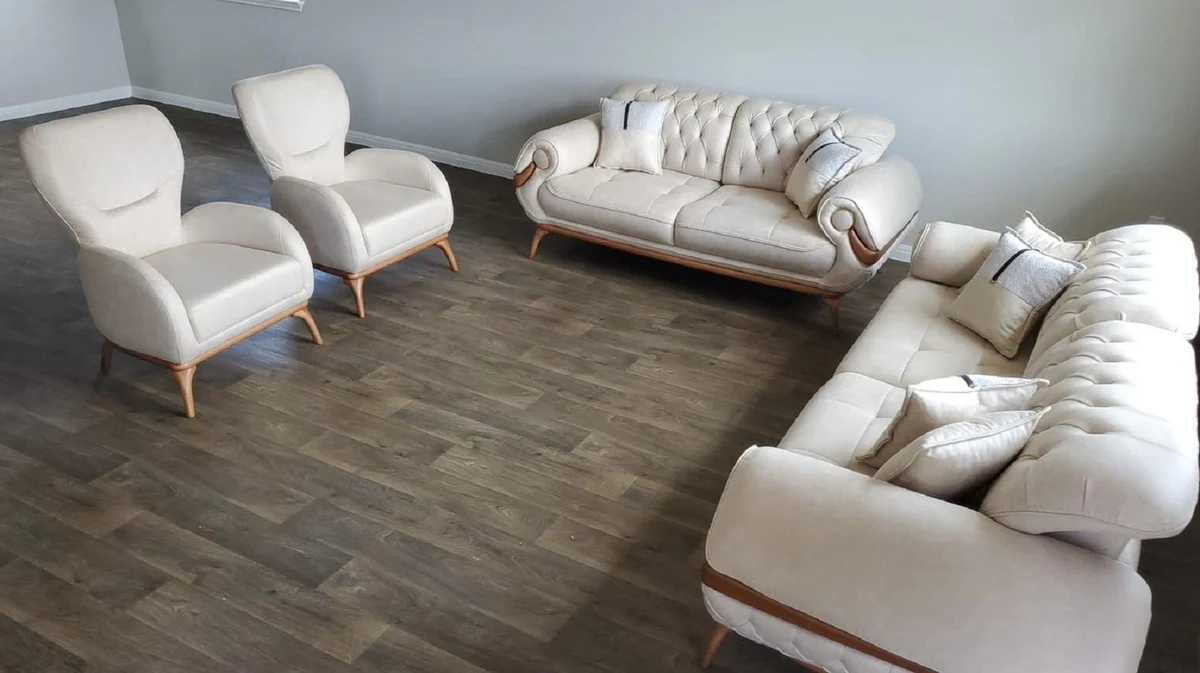 Luxury Chesterfield living room sofa with adjustable backrests cream / brown - Chesterfield living room furniture - Luxury living room furniture - Luxury furniture - Luxury furnishings