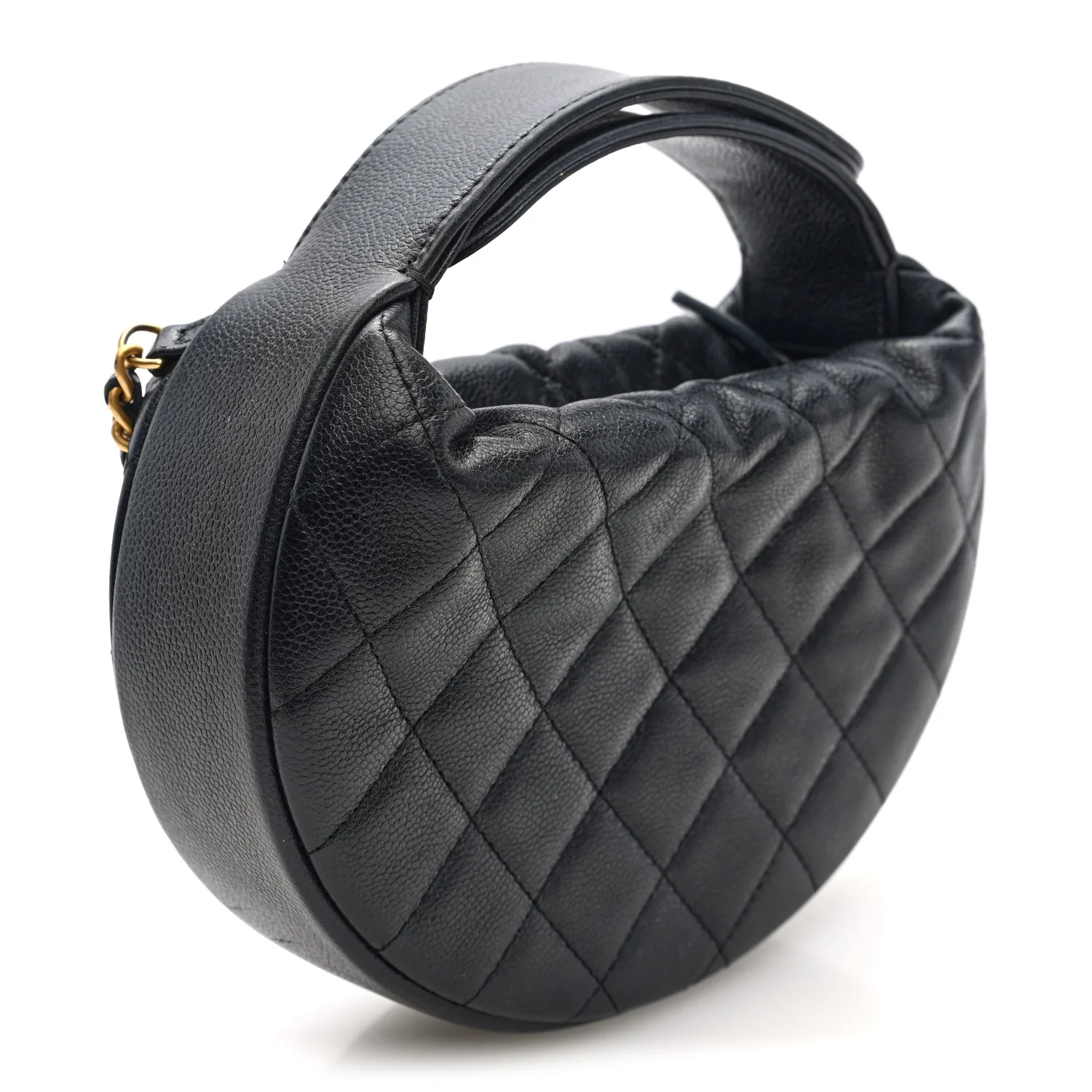 Grained Calfskin Quilted Pearl Pouch Hobo Black - Top Club