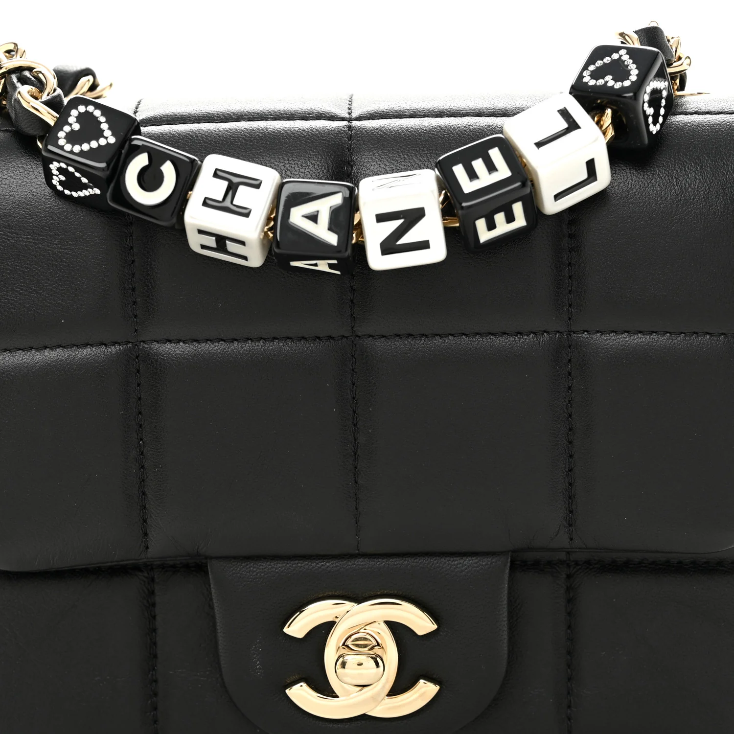 Lambskin Resin Crystal Square Quilted Mini Monacoco Flap Black - Top Club