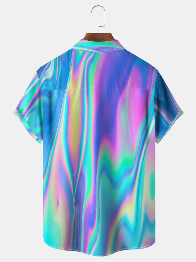 Gradient Color Chest Pocket Short Sleeve Casual Shirt
