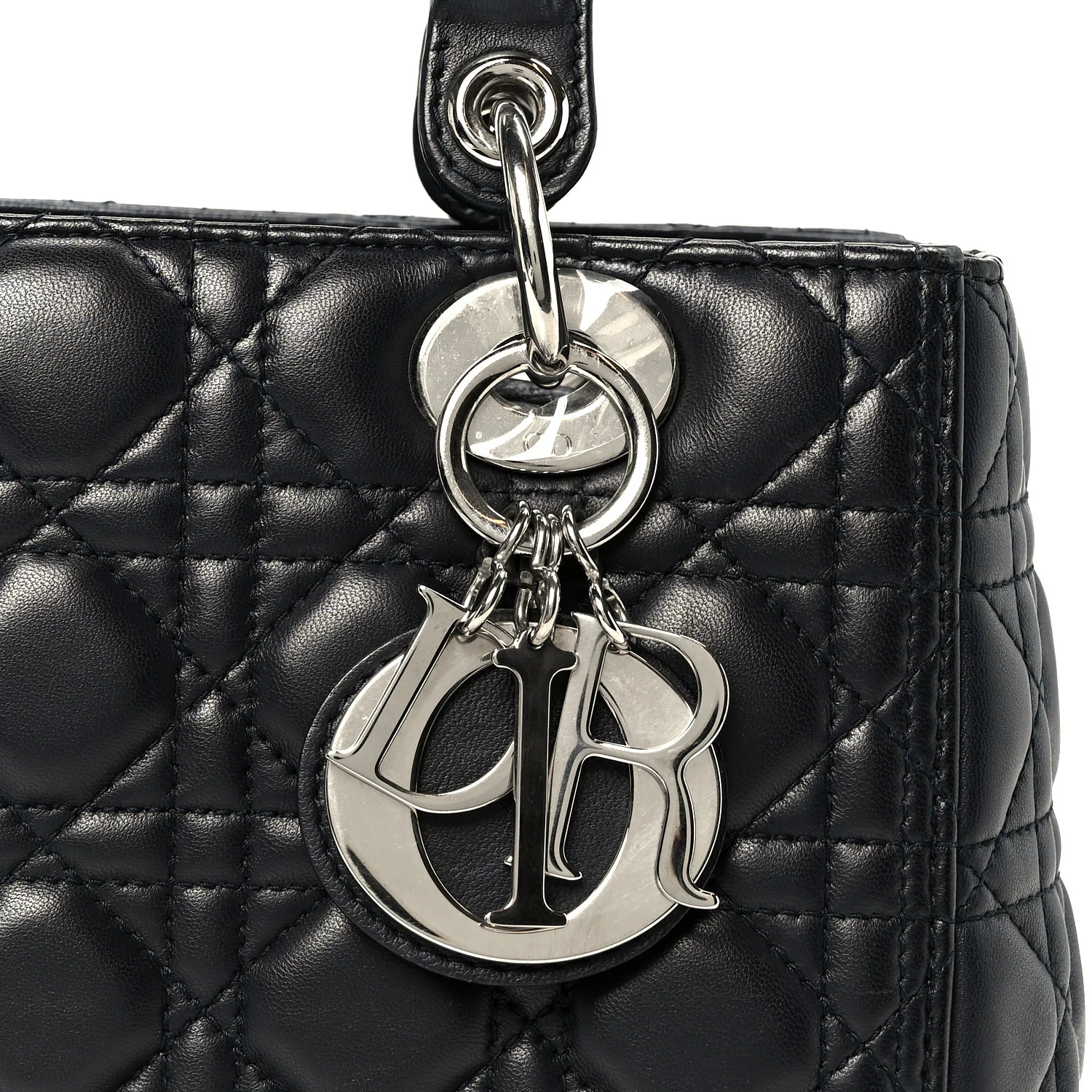 Lambskin Cannage Medium Lady Dior Navy Blue - Top Club