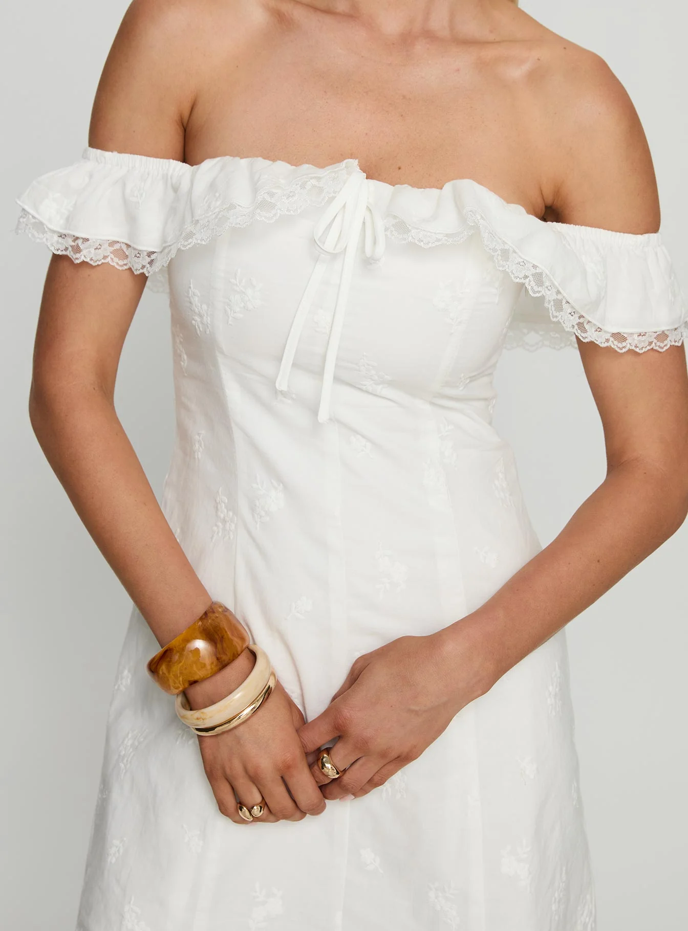 Lilybet Off Shoulder Embroidered Mini Dress White