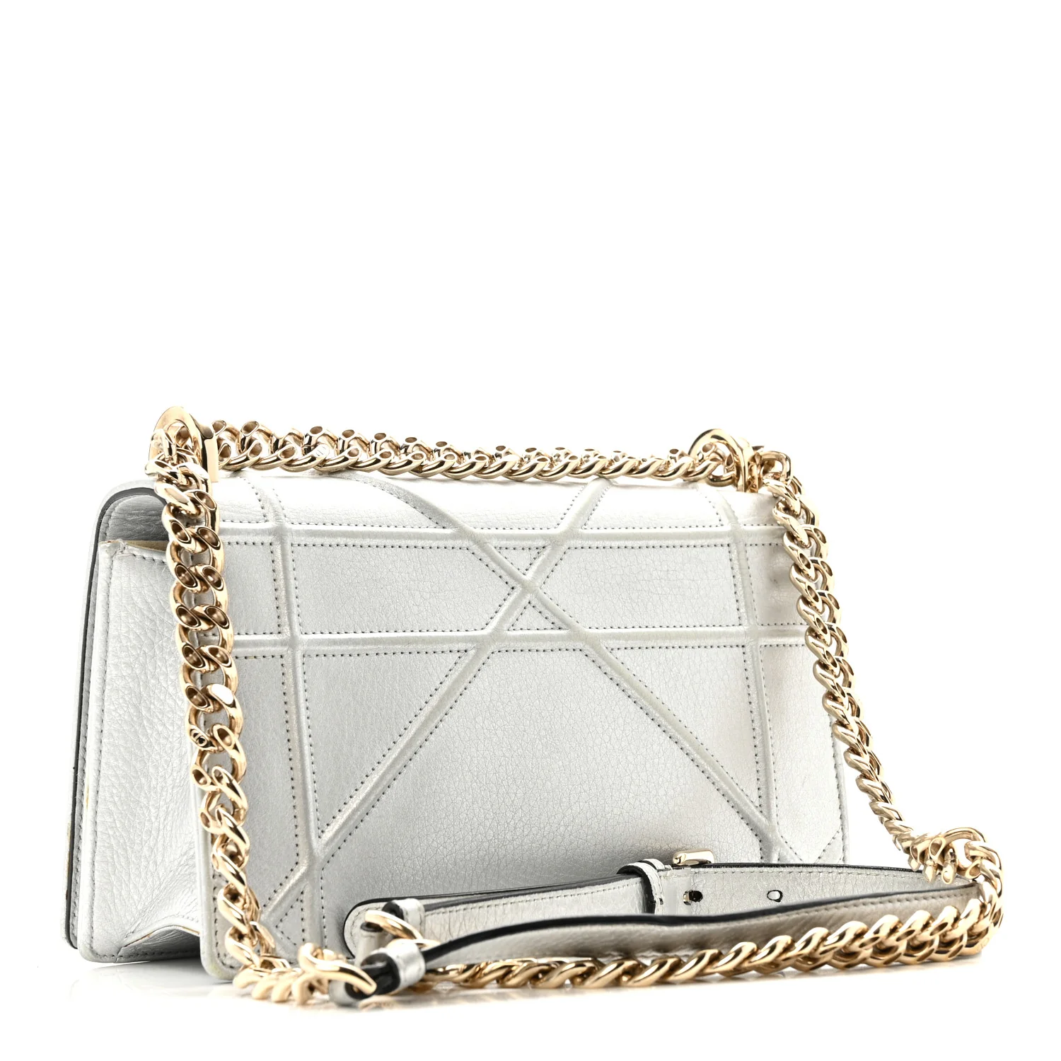 Metallic Grained Calfskin Diorama Wallet on Chain Pouch Silver - Top Club