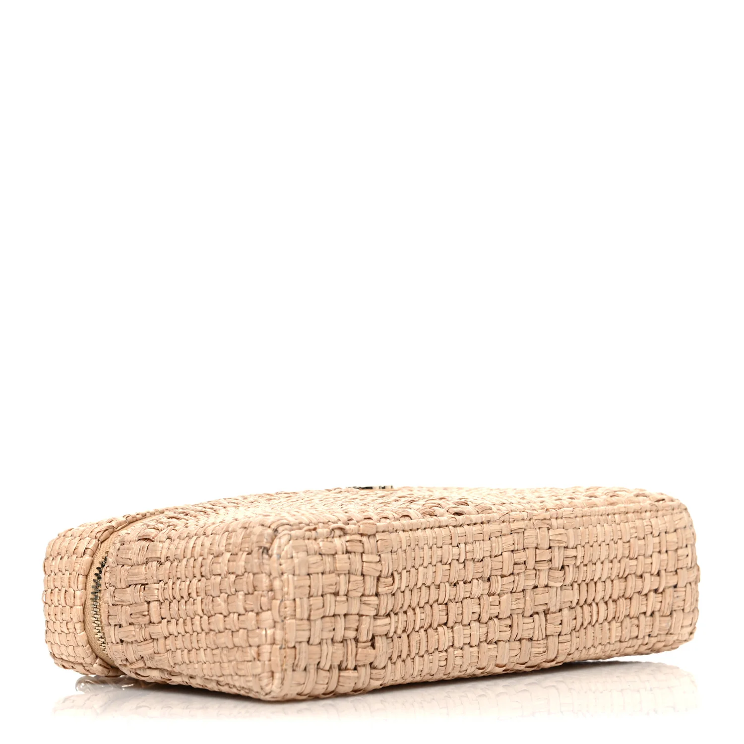 Braided Raffia Quilted Top Handle Slim Vanity Case With Chain Beige - Top Club