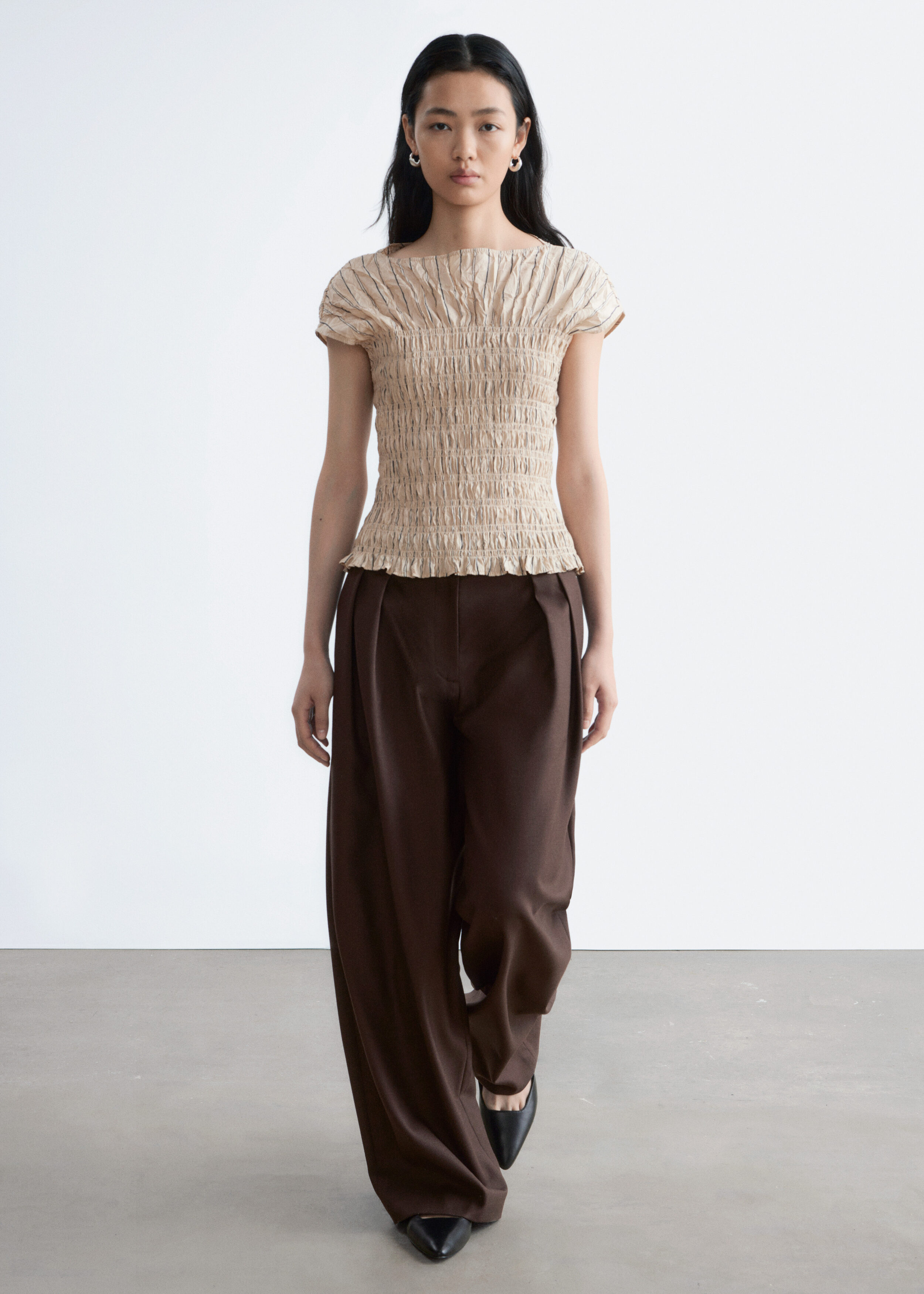 & Other Stories SMOCKED BOATNECK TOP