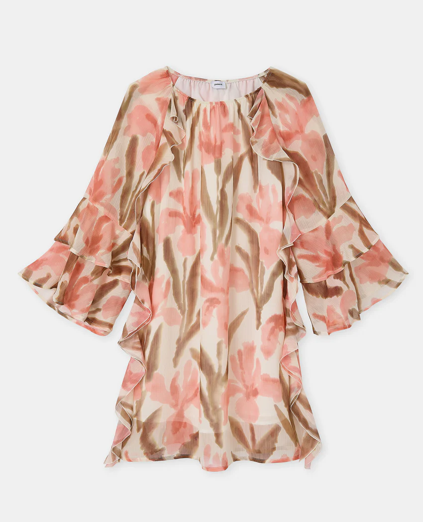 Pimkie Robe courte en voile avec volants et motifs fleurs