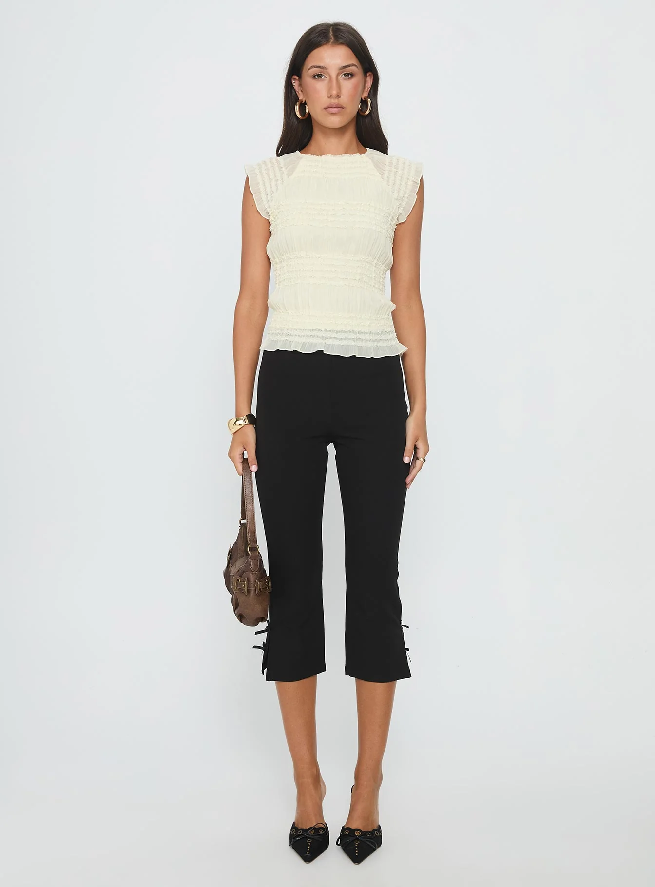 Talyn Cap Sleeve Frill Top Cream