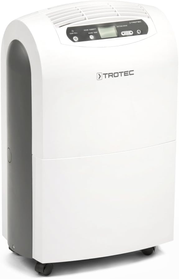 TROTEC Deumidificatore elettrico TTK 100 E – Capacità 30 l/24h, per ambienti fino a 90 m² / 230 m³ – Assorbitore di umidità con funzione di sbrinamento – Modalità continua o serbatoio da 4,3 l
