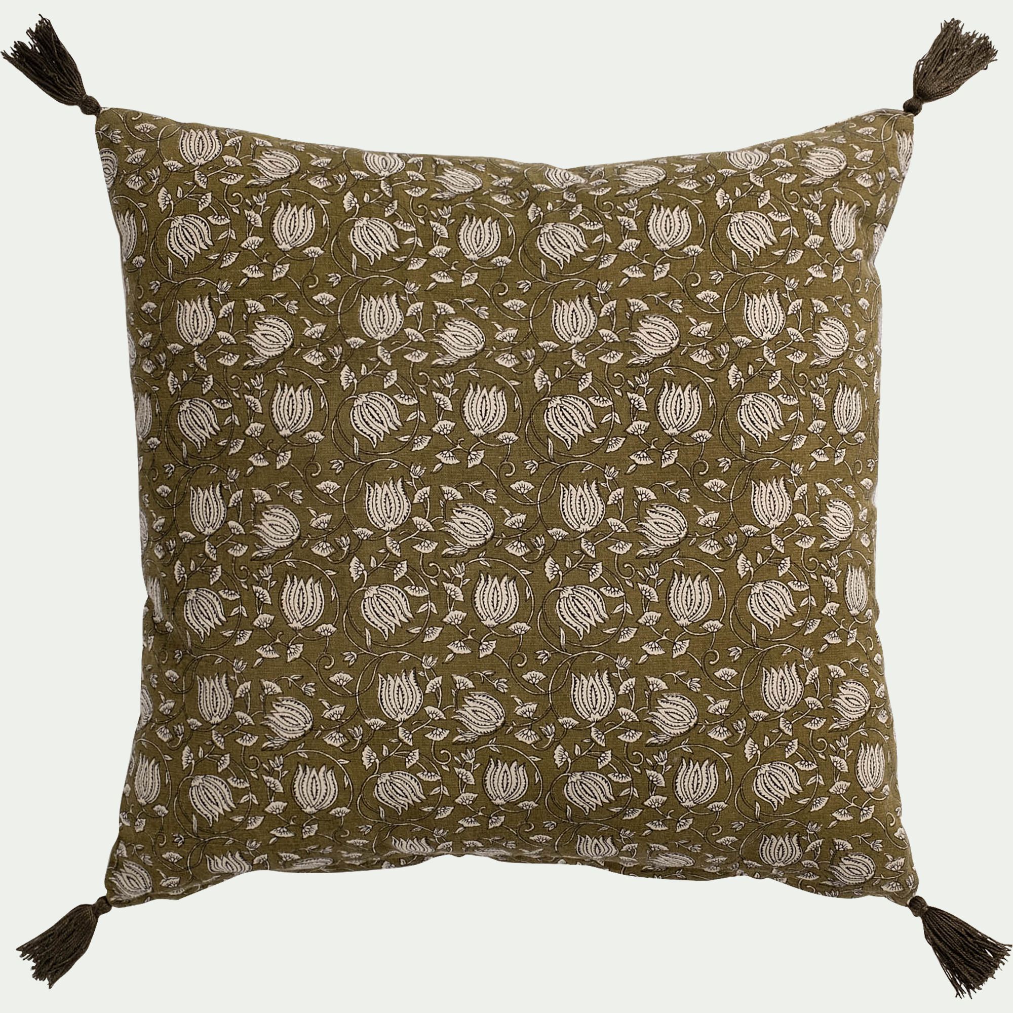ORIS - Housse de coussin à pompons en coton 45x45cm- beige