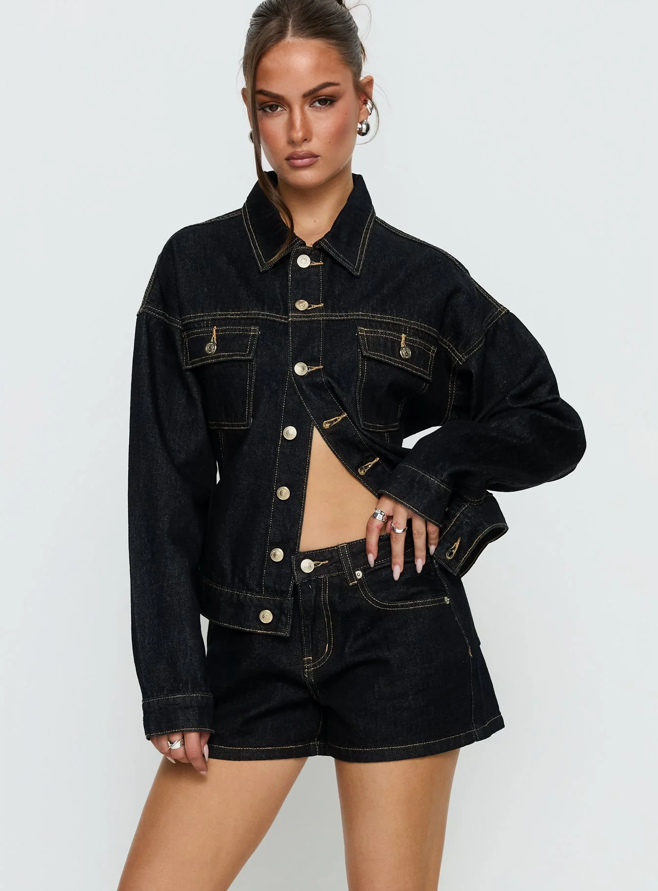 Mackenza Mid Rise Denim Shorts Raw Denim