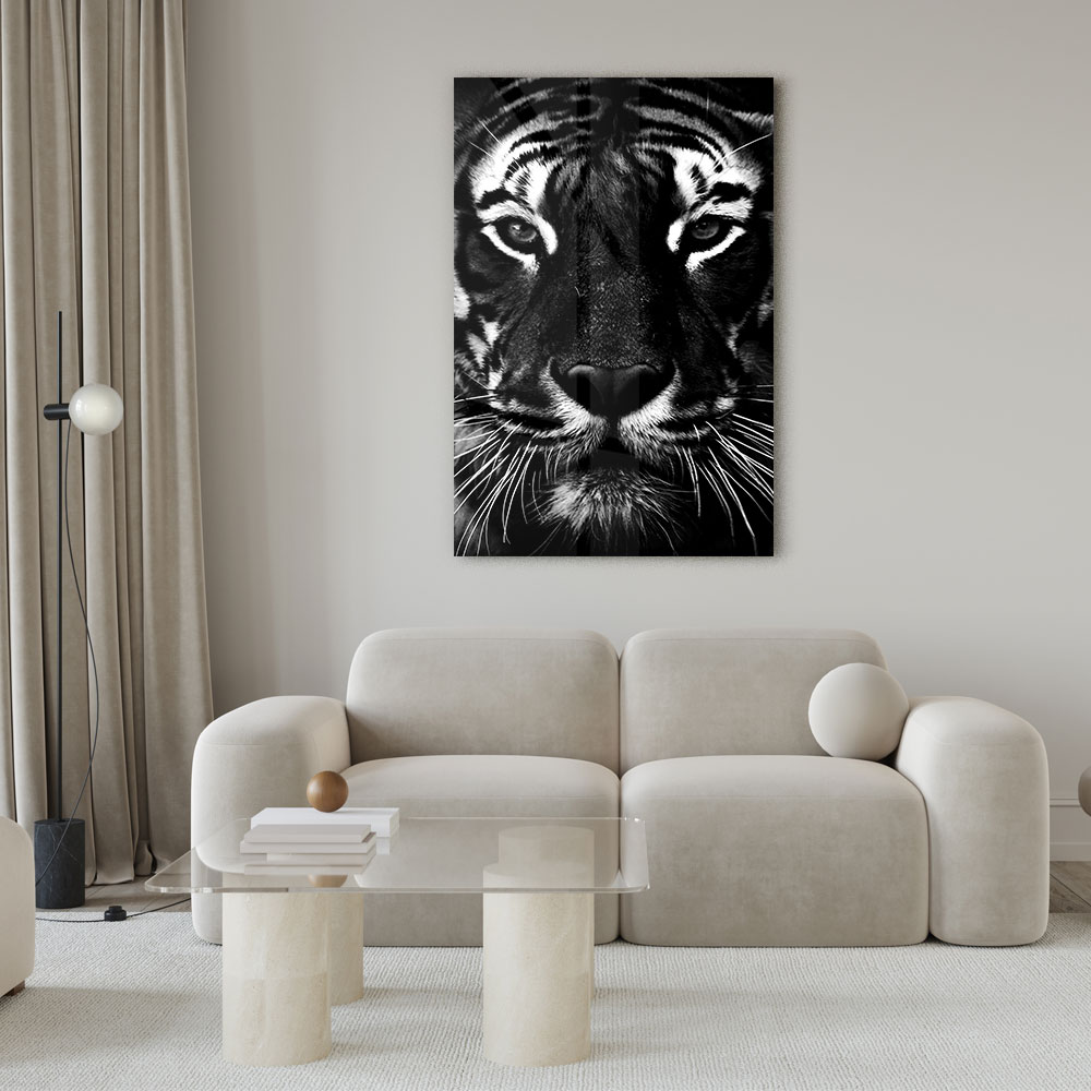 Walljar acrylglas schilderij - Facing Tiger Acrylglas schilderij - 150 x 225 cm