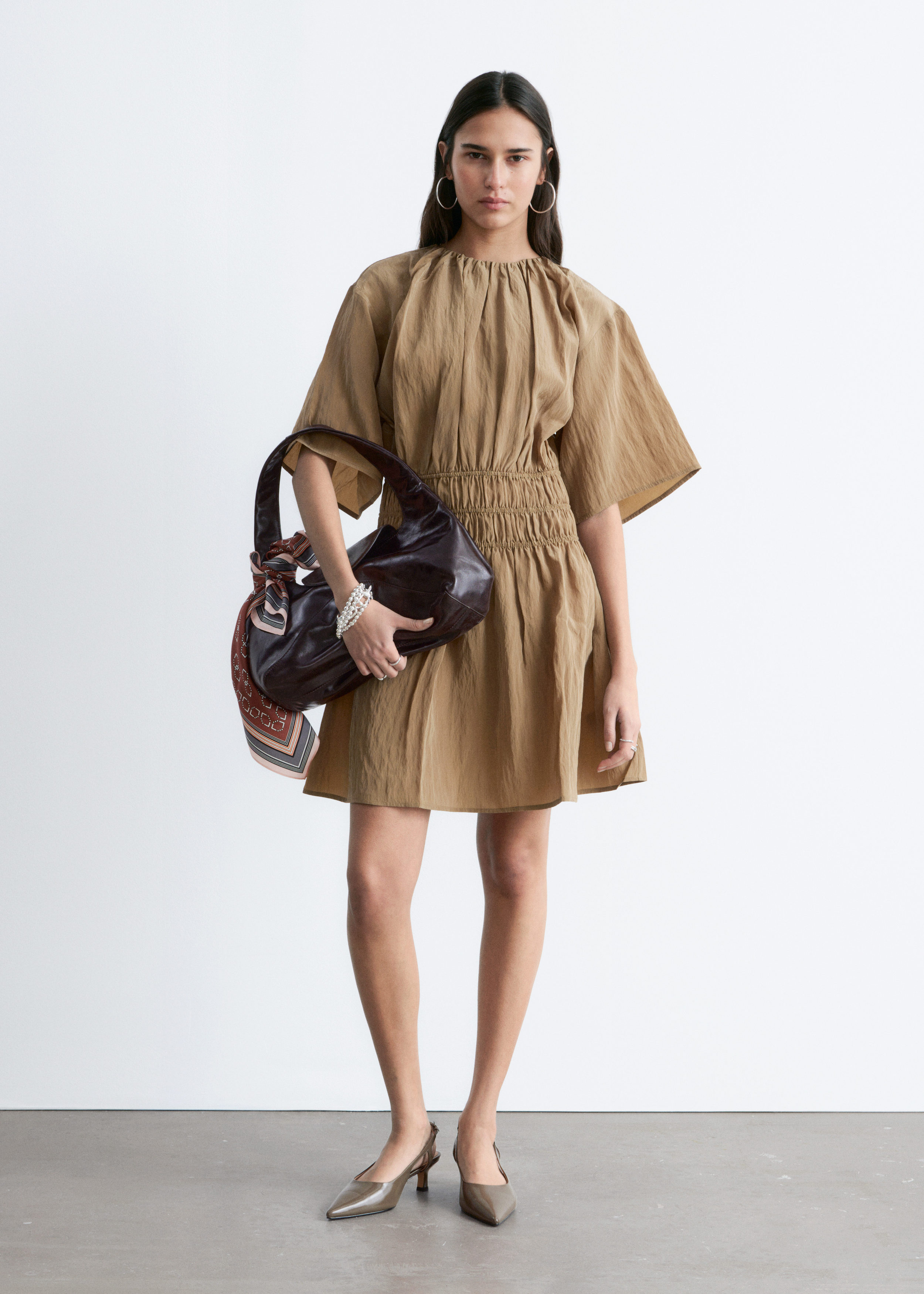 & Other Stories SHORT-SLEEVE RUCHED MINI DRESS