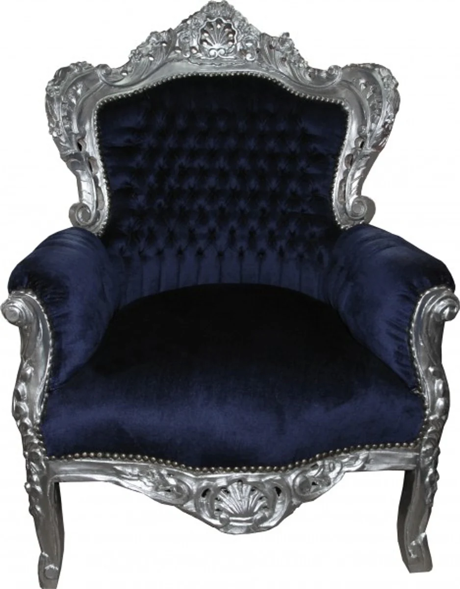 Baroque armchair King royal blue/silver furniture antique style