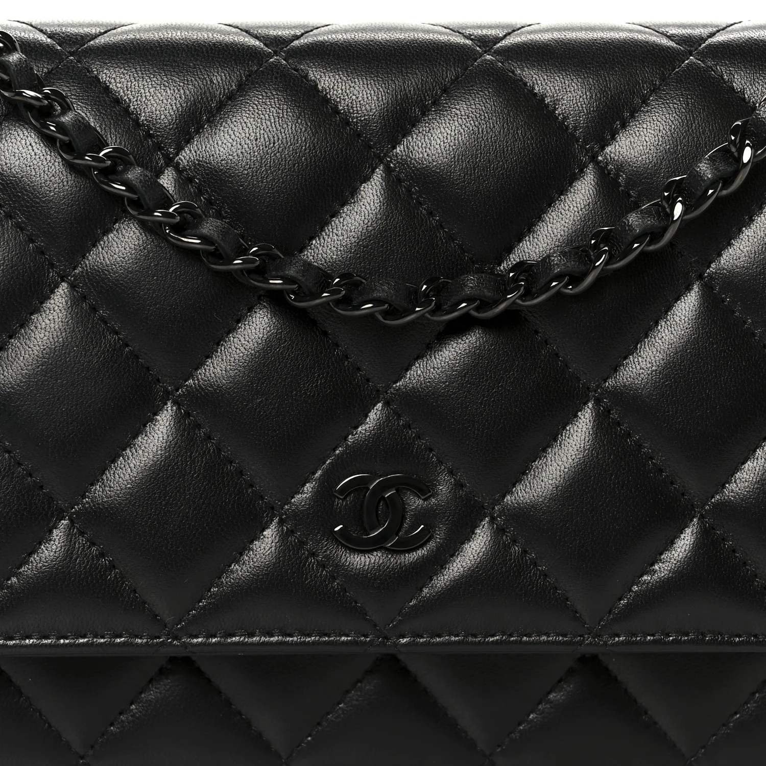 Lambskin Quilted Wallet On Chain WOC So Black - Top Club