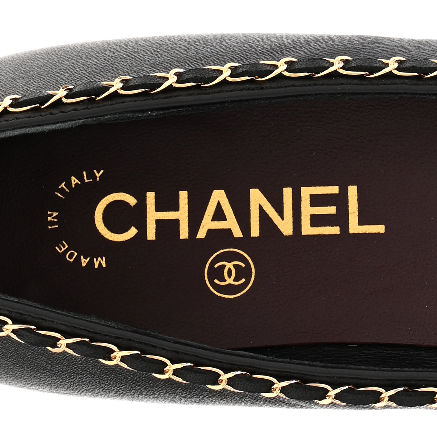 Lambskin Patent Cap Toe Chain Around Ballerina Flats 36 Black - Top Club