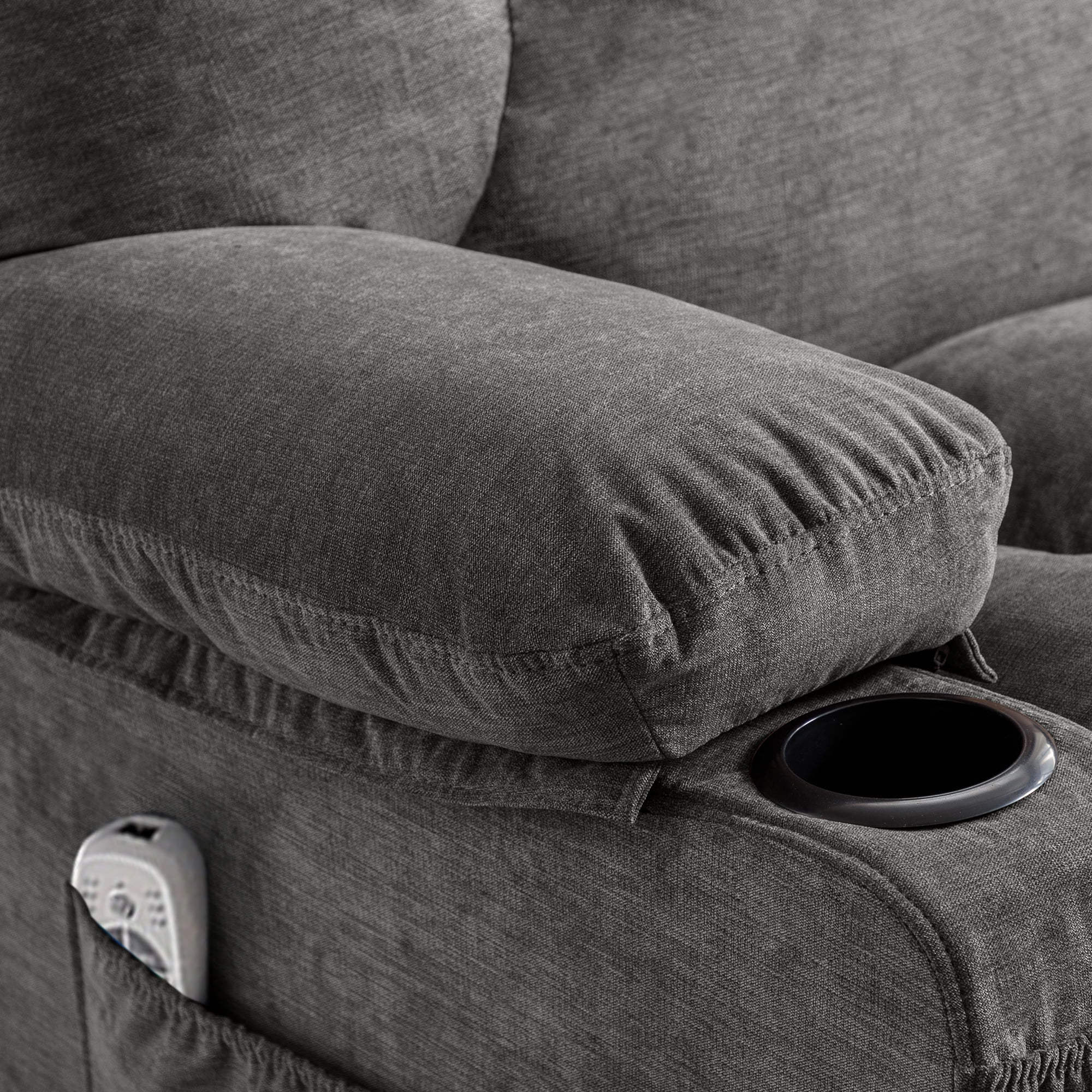 JONPONY Manual Recliner Chair with Heat Therapy and Massage Function, Heavy Duty Reclining Mechanism Massage Chair, Elderly Single Rocker Sofa with Cup Holders for Bedroom Home Theater, Grey