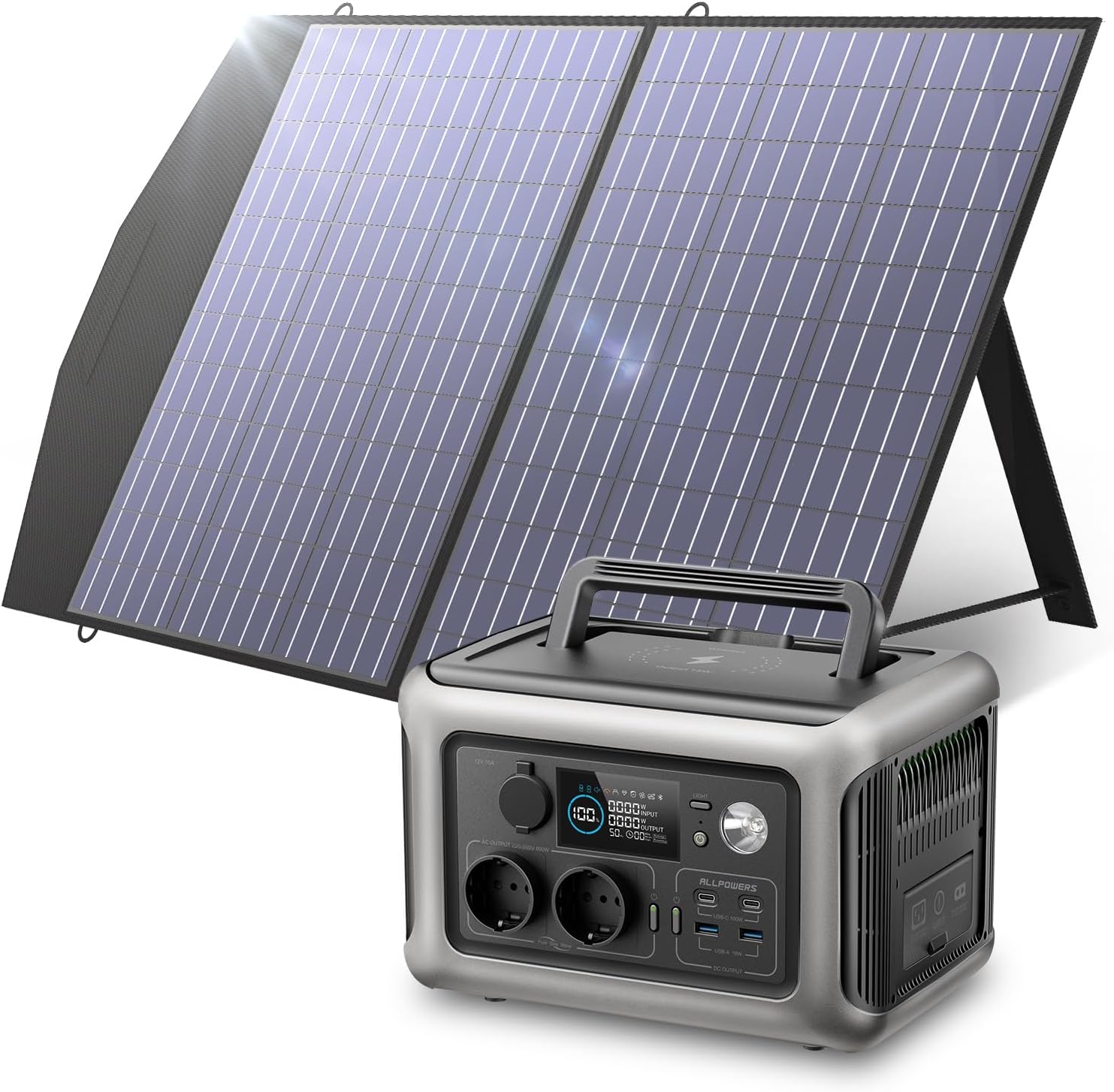 ALLPOWERS 299Wh 600W Centrale Elettrica Portatile con Pannello Solare da 100W, R600 Batteria LiFePO4 Generatore Solare, Generatore di Corrente Portatile UPS, per Campeggio, Viaggi, Emergenze