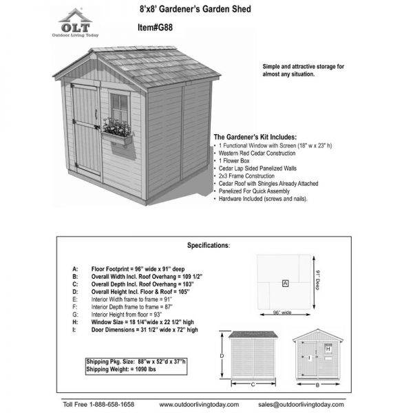 8 ft. W x 8 ft. D Wooden Storage Shed