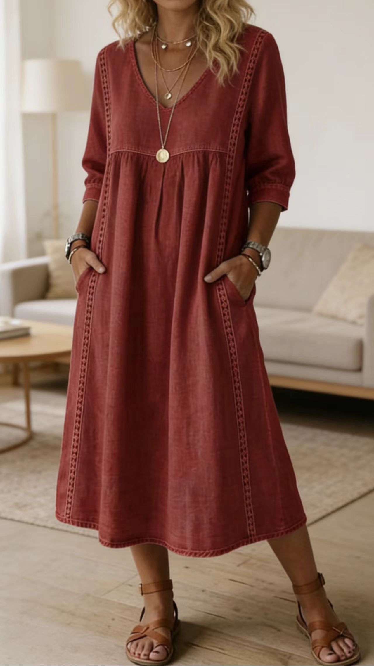 Casual loose-fit vintage faux denim dress - Nordfashionstorm - Women's Clothing, Fashion for You - Nordfashionstorm.com