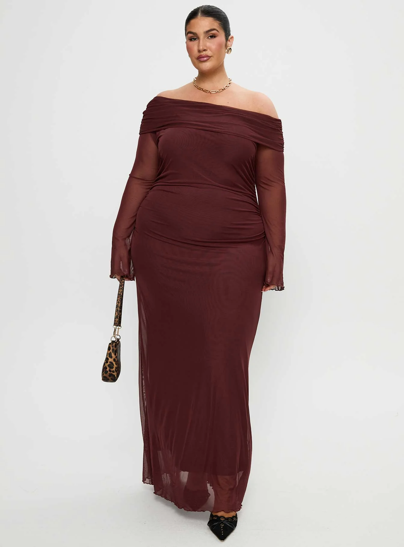 Consideration Long Sleeve Maxi Dress Chocolate Curve