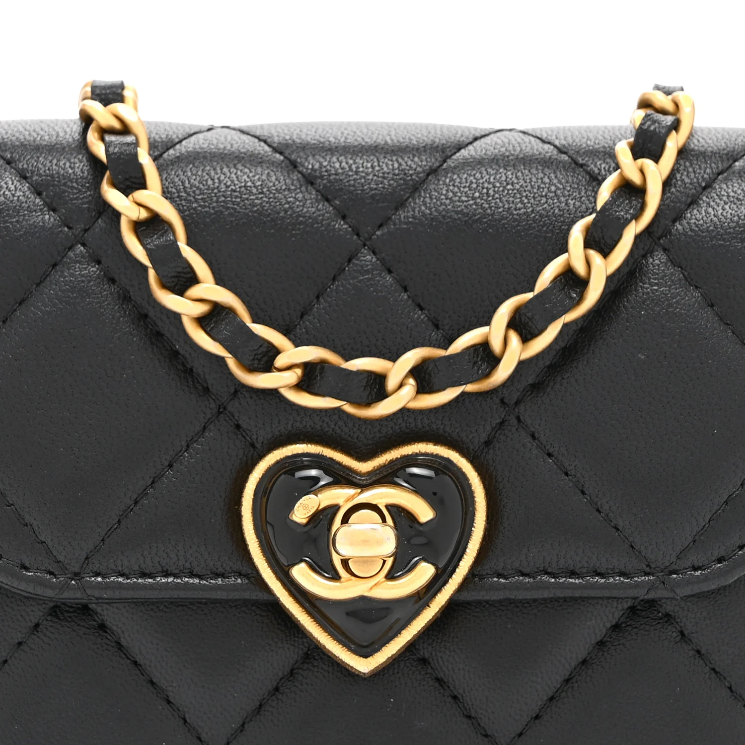 Lambskin Plexiglass Quilted Coco Love Clutch With Chain Black - Top Club