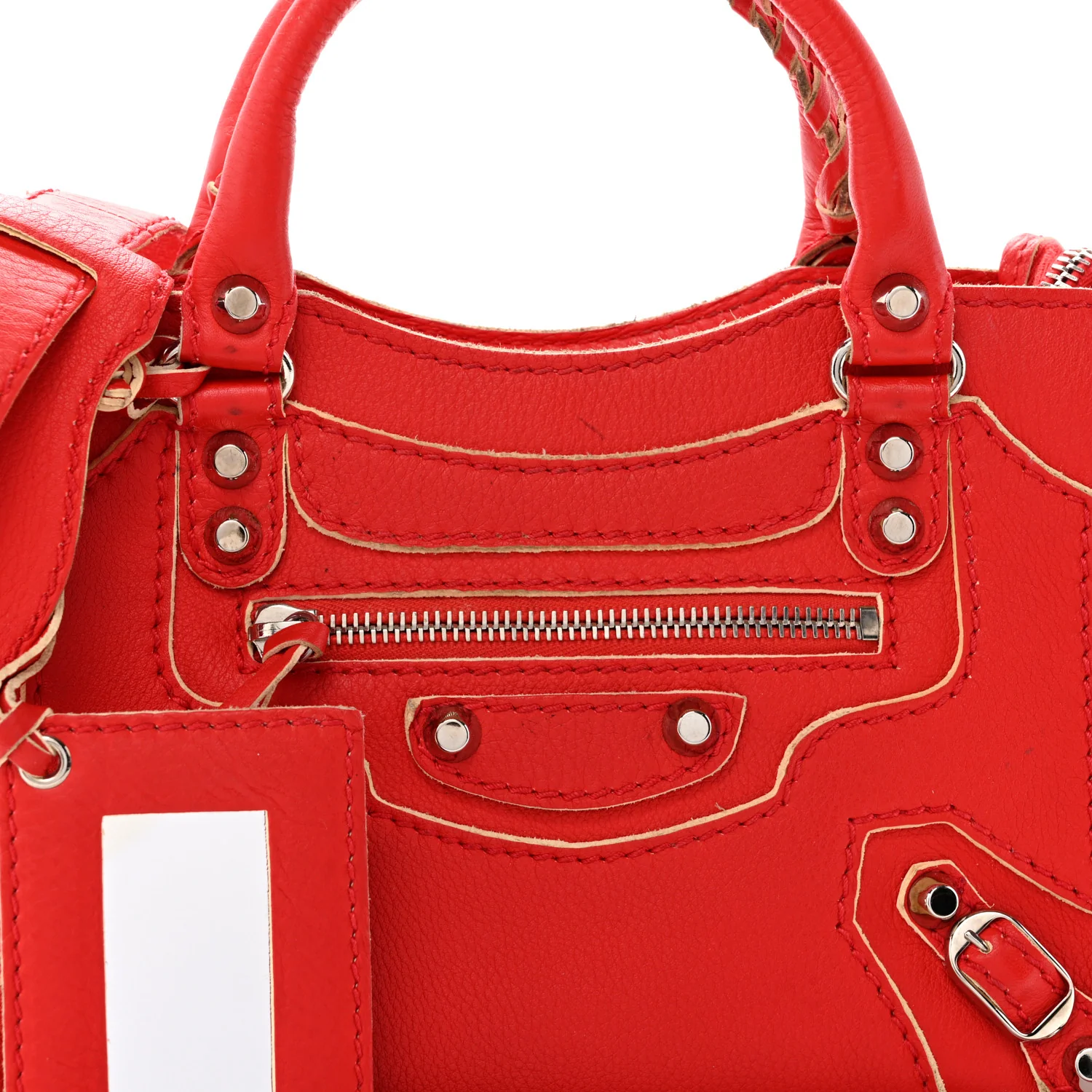 Supple Grained Calfskin Classic Silver Hardware Highlight Mini City Rouge Fraise - Top Club