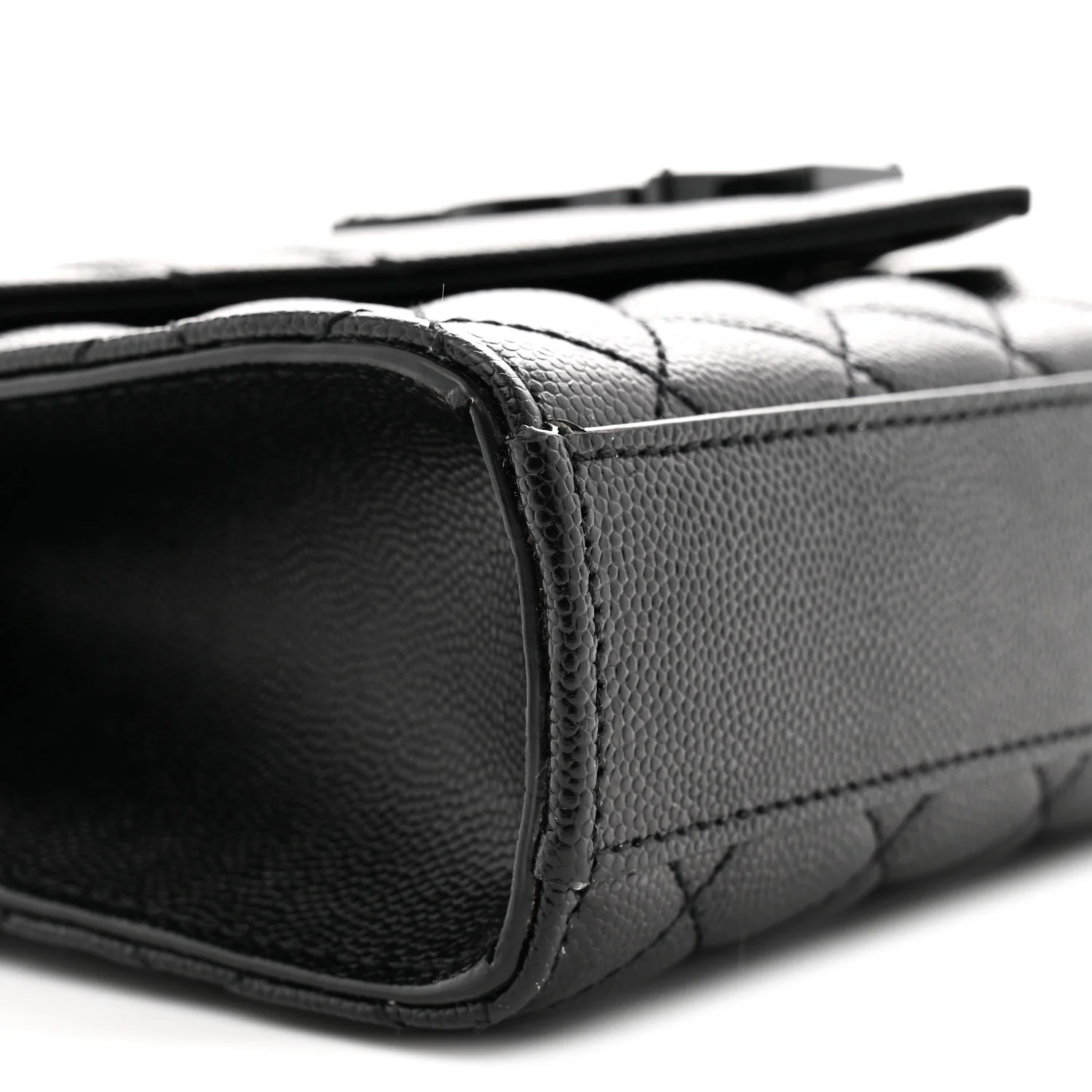 Grain De Poudre Textured Mixed Matelasse Triquilt Small Monogram Monochrome Satchel Black - Top Club