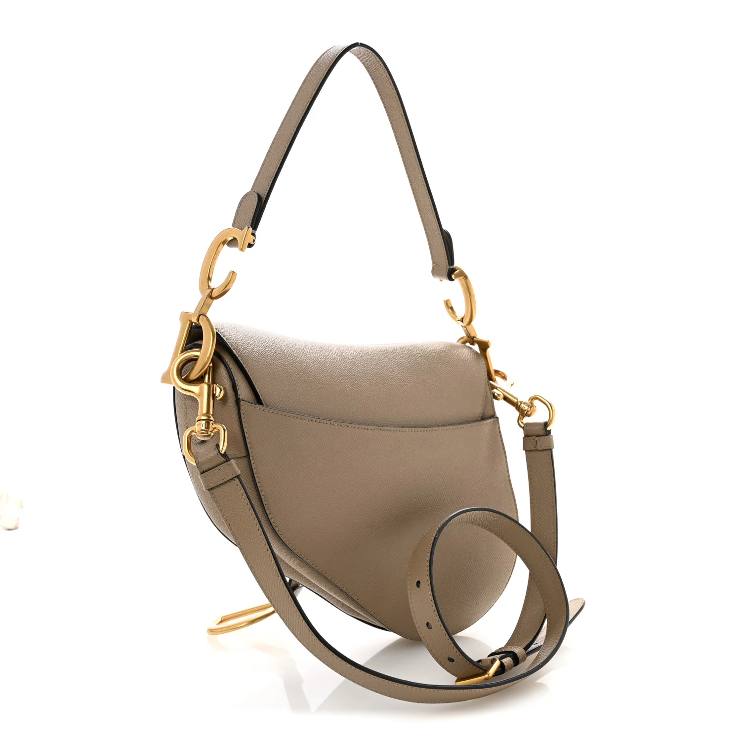 Grained Calfskin Saddle Bag With Strap Taupe - Top Club