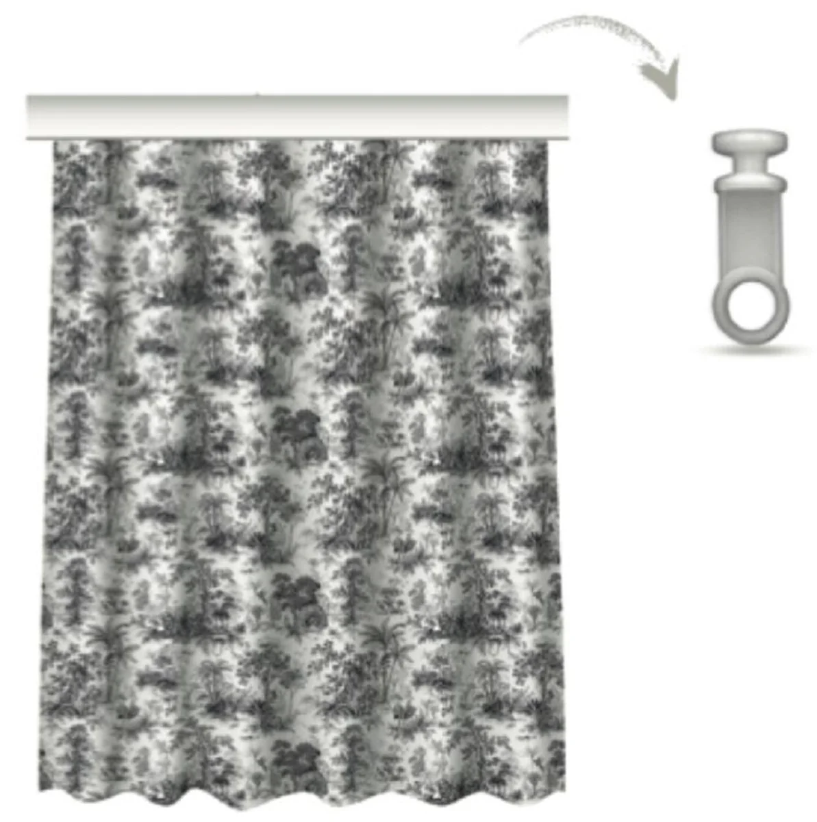 Luxury curtain set jungle white / black 250 x H. 290 cm - Printed linen & velvet curtains - Eyelet curtains - Sliding curtains - Living room bedroom curtains