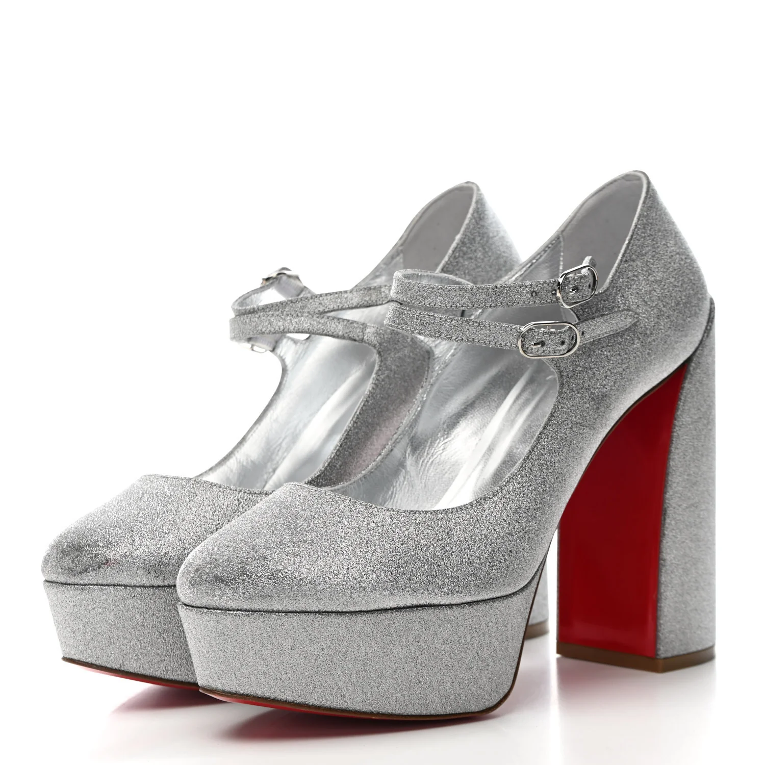 Glitter Calfskin Movida Jane 130 Platform Pump 38.5 Silver - Top Club