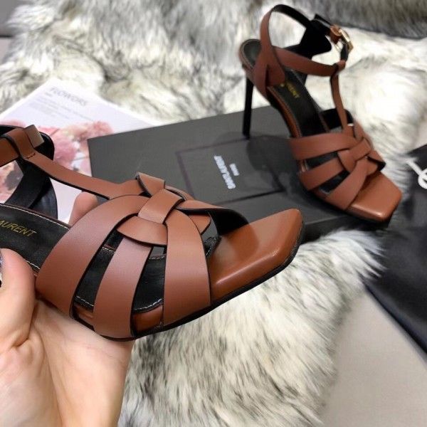 Saint Tribute High Heel Sandals Brown Calfskin - Top Club