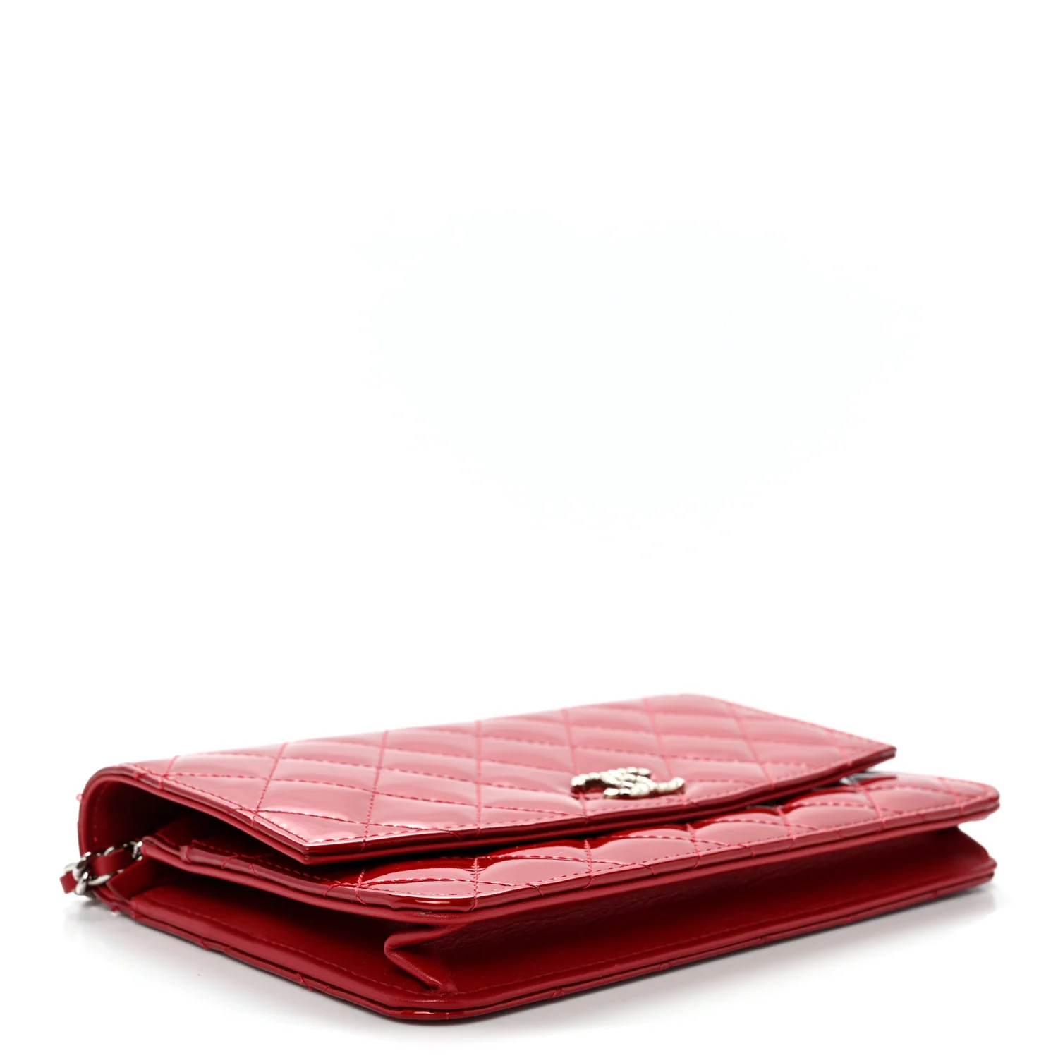 Patent Quilted Brilliant Wallet On Chain WOC Red - Top Club