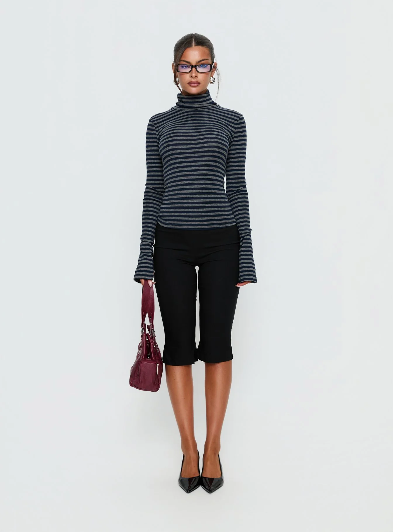 Temika Long Sleeve Backless Top Navy Stripe