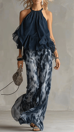 Women's Cotton-Blend Halter Ruffled Tie-Dye Wide-Leg Pants Set - Nordfashionstorm - Women's Clothing, Fashion for You - Nordfashionstorm.com