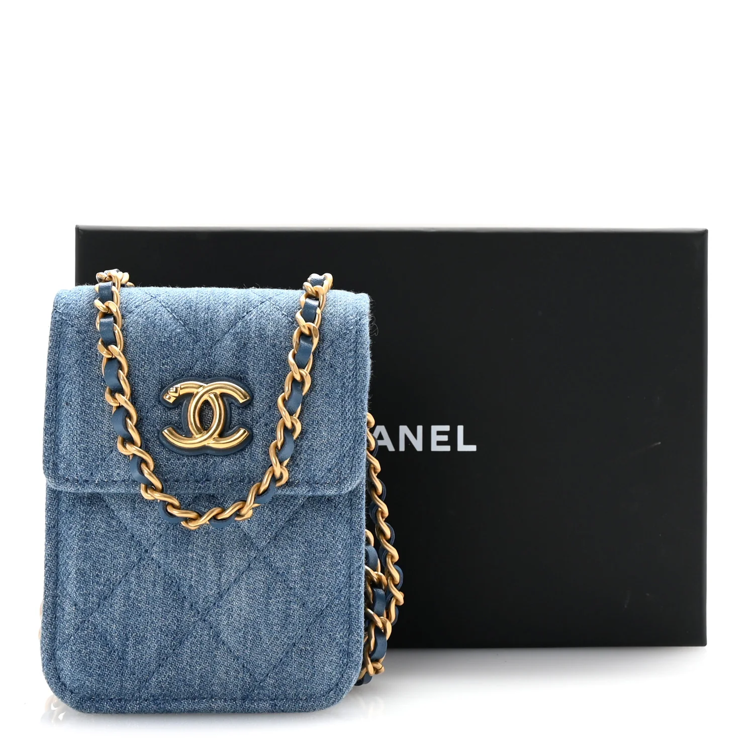 Denim Quilted Flap Mini Crossbody Blue - Top Club